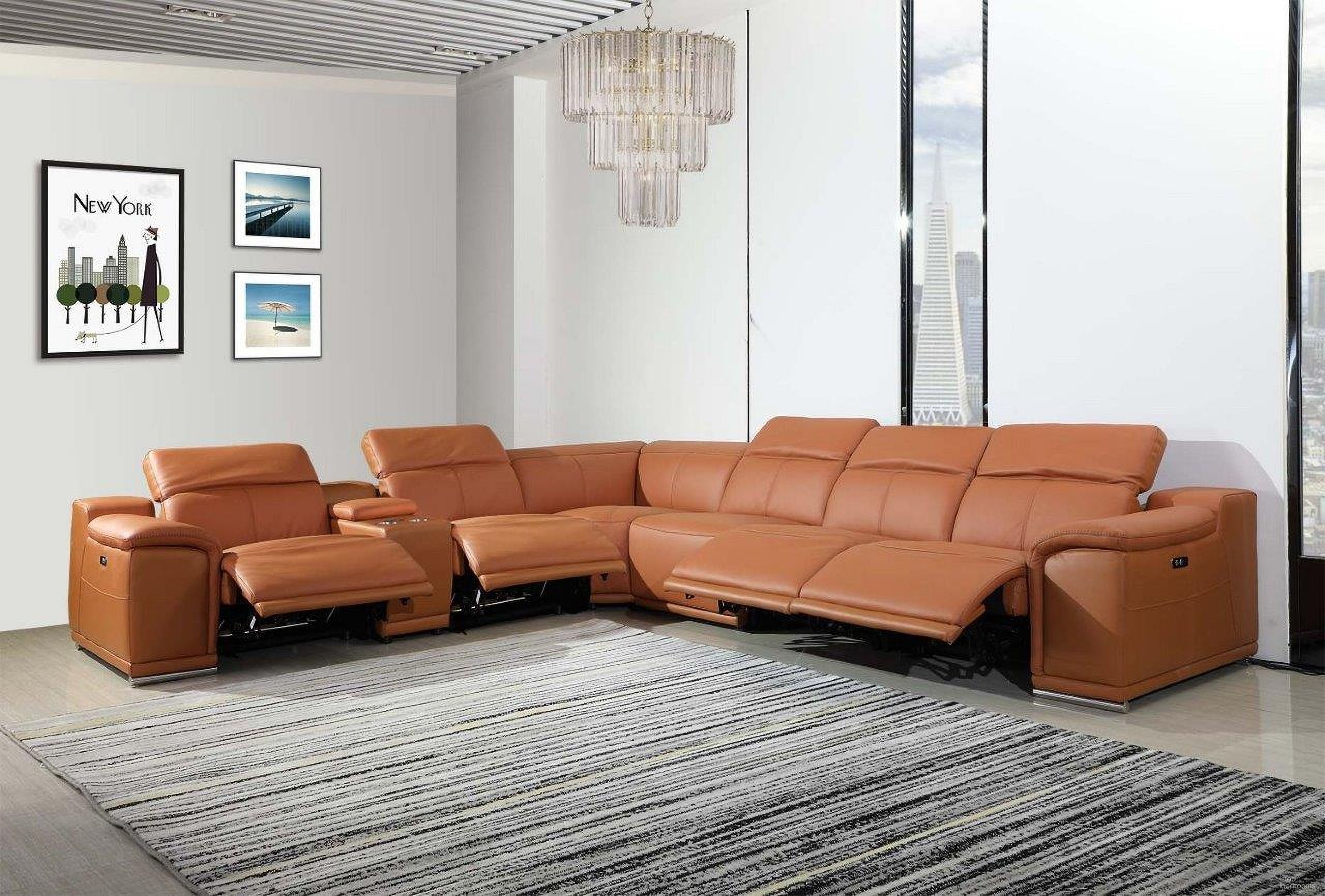 Homeroots Camel Power Reclining 7 Piece Sectional with 1 Console 366353