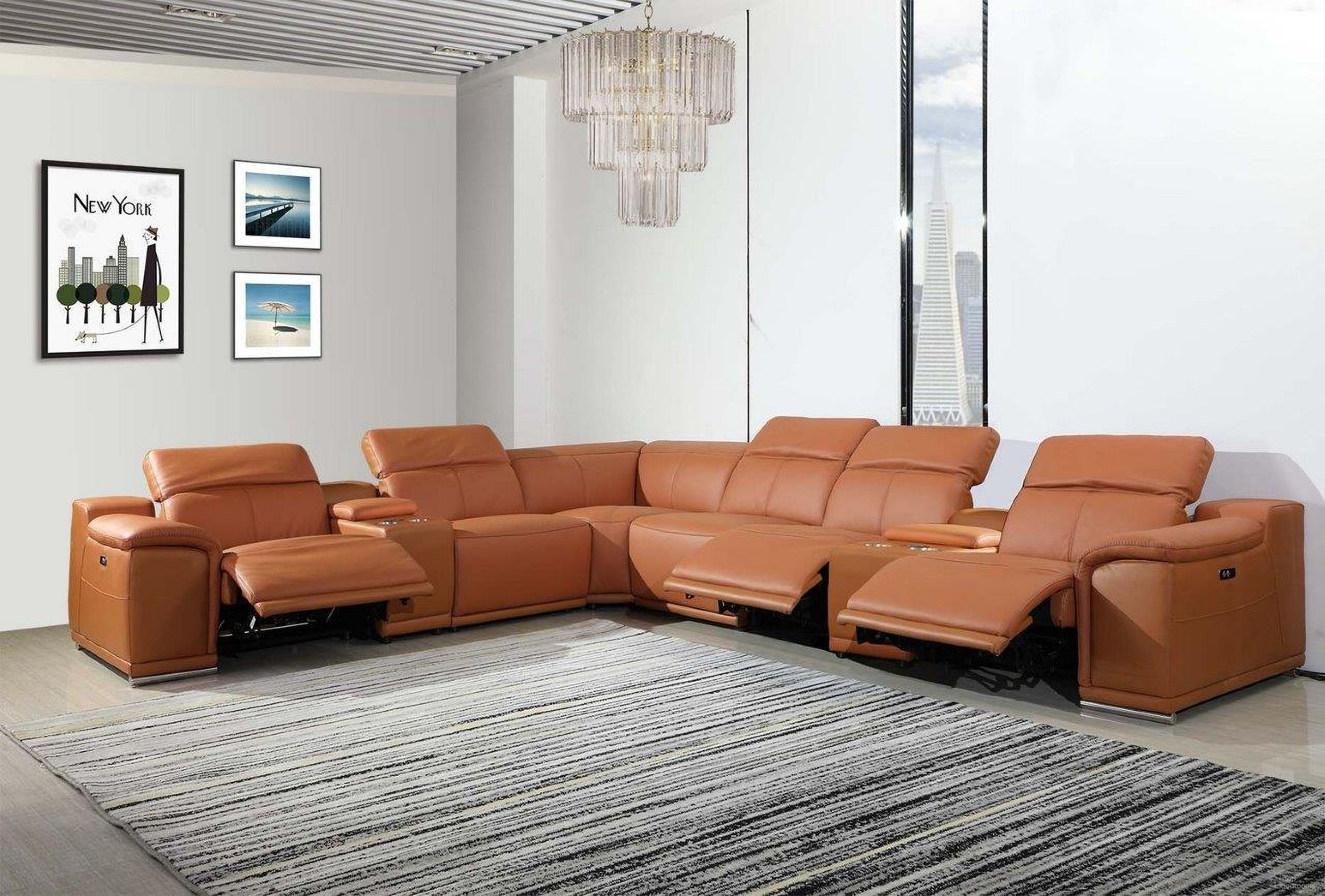 Homeroots Camel Power Reclining 8 Piece Sectional and W 2 Consoles 366354