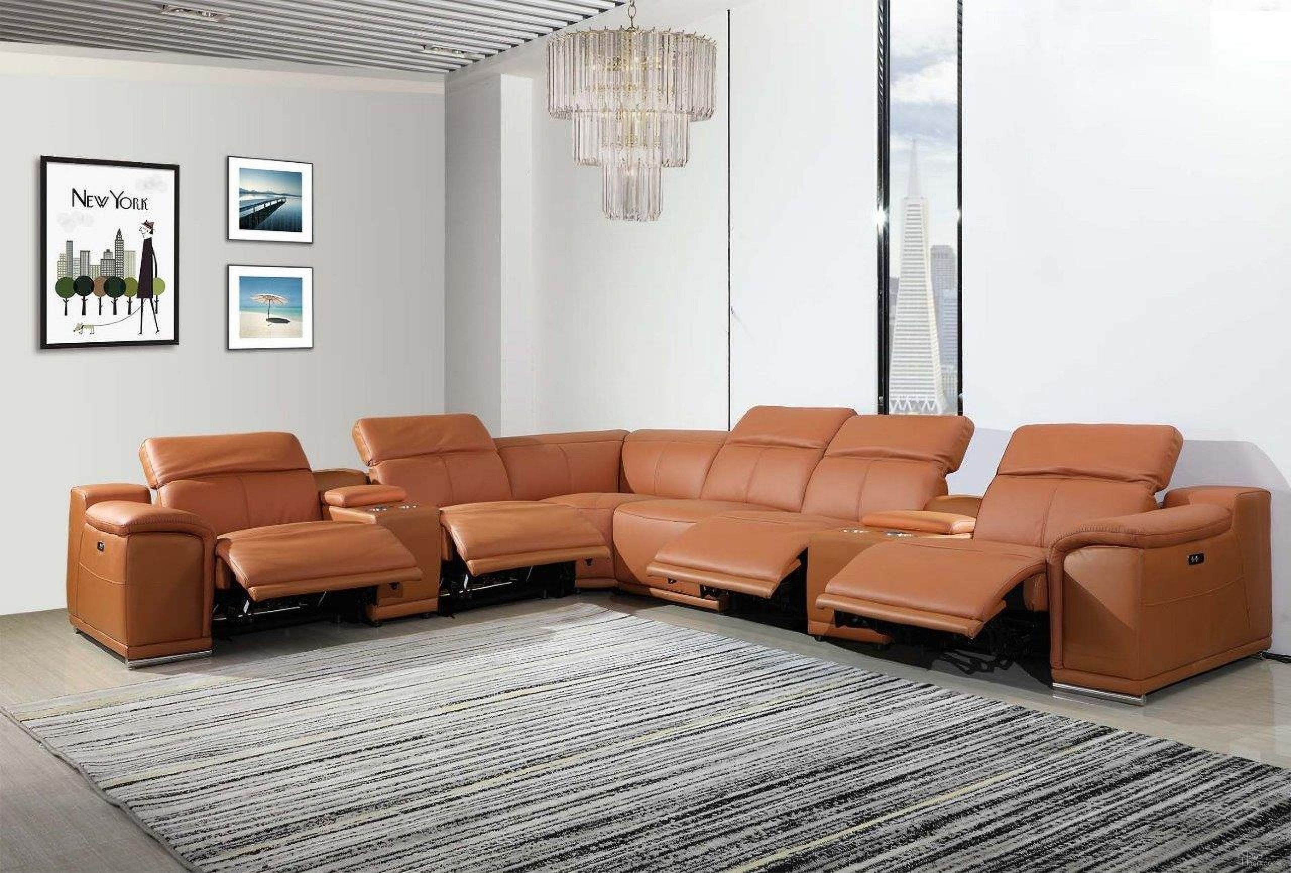 The appearance of Homeroots Camel Power Reclining 8 Piece Sectional and W 2 Consoles 366355 designed by Homeroots in the modern / contemporary interior design. This camel piece of furniture was selected by 1StopBedrooms from to add a touch of cosiness and style into your home. Sku: 366355. Material: Leather. Layout: L-Shape.
