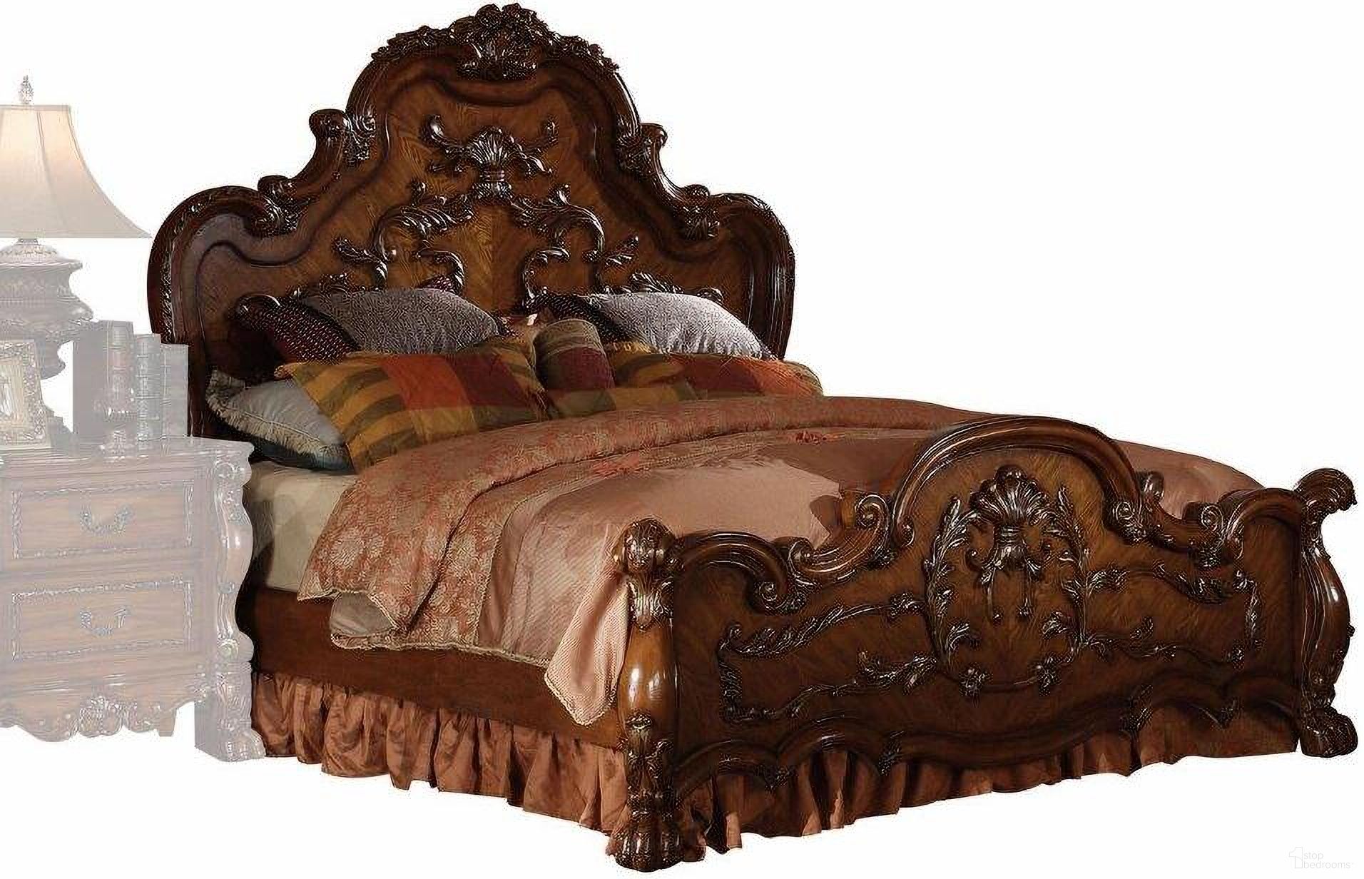 Homeroots Cherry Oak Wood Poly Resin California King Bed 348165