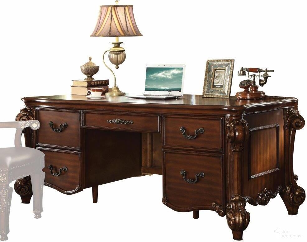 Homeroots Cherry Wood Poly Resin Ex Ecutive Desk 348663