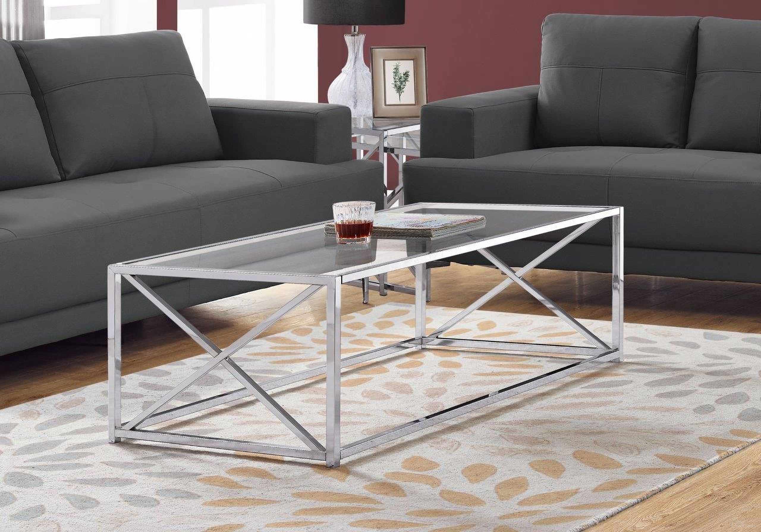 The appearance of Homeroots Chrome Metal And Clear Tempered Glass Coffee Table designed by Homeroots in the modern / contemporary interior design. This chrome piece of furniture was selected by 1StopBedrooms from to add a touch of cosiness and style into your home. Sku: 333197. Material: Metal.
