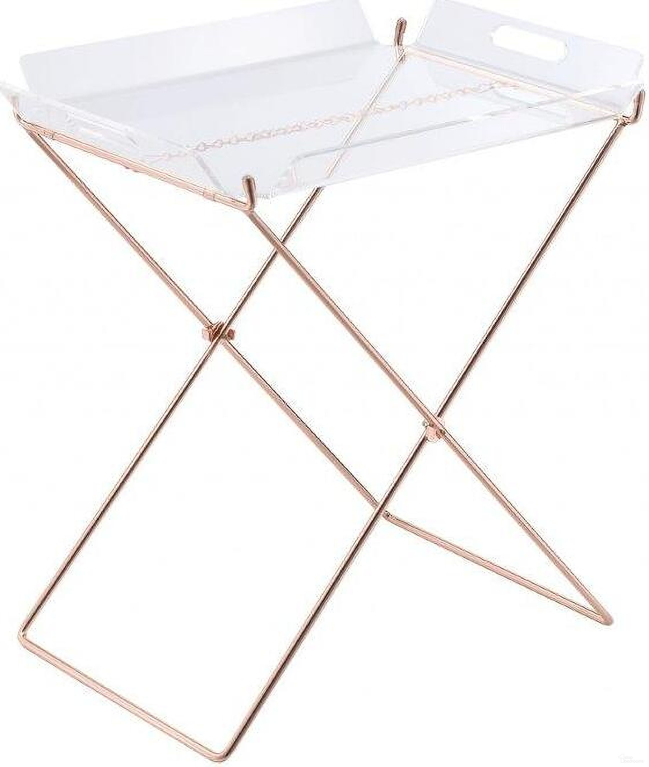 The appearance of Homeroots Clear Acrylic And Copper Tray Table designed by Homeroots in the modern / contemporary interior design. This clear acrylic piece of furniture  was selected by 1StopBedrooms from  to add a touch of cosiness and style into your home. Sku: 286456. Material: Acrylic.