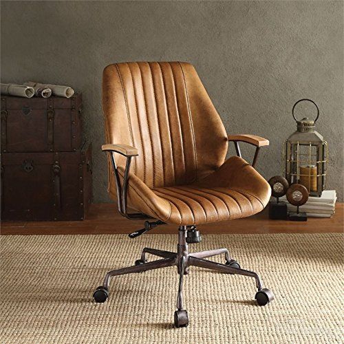 Homeroots Coffee Top Grain Leather Metallic Ex Ecutive Office Chair 320550