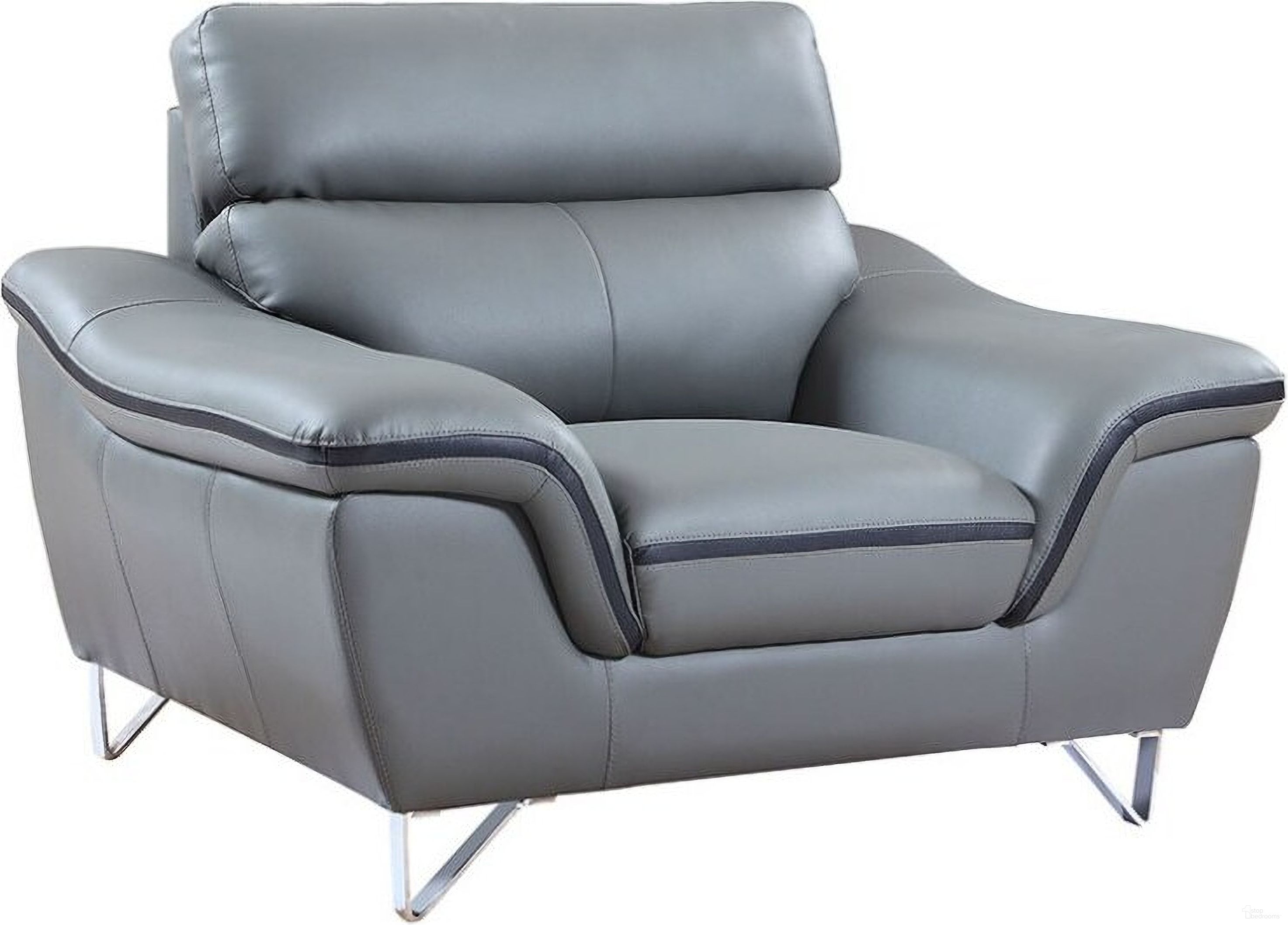 The appearance of Homeroots Contemporary Grey Leather Chair designed by Homeroots in the modern / contemporary interior design. This gray piece of furniture  was selected by 1StopBedrooms from  to add a touch of cosiness and style into your home. Sku: 329501. Material: Leather.