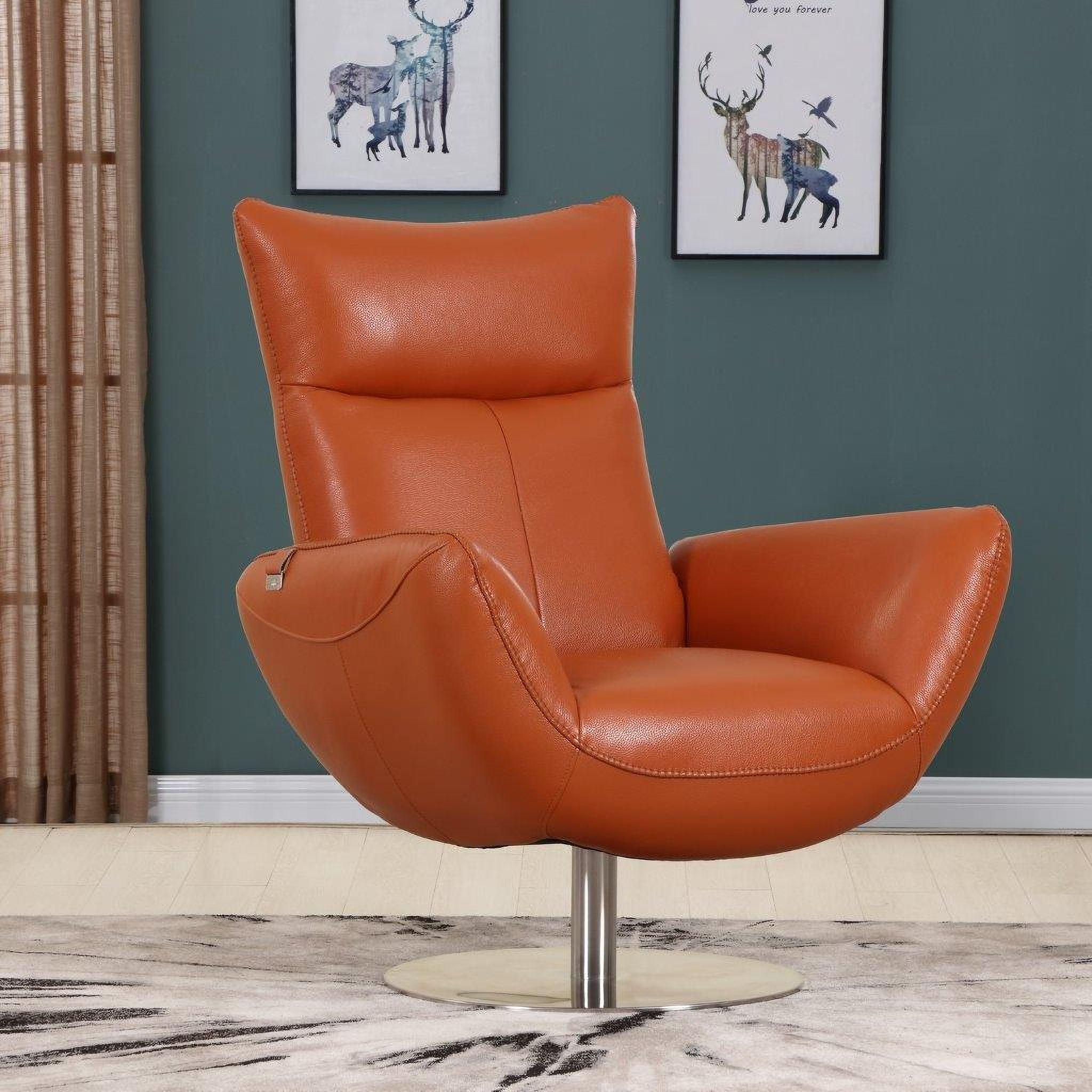 The appearance of Homeroots Contemporary Orange Leather Lounge Chair designed by Homeroots in the modern / contemporary interior design. This orange piece of furniture  was selected by 1StopBedrooms from  to add a touch of cosiness and style into your home. Sku: 329694. Material: Leather.