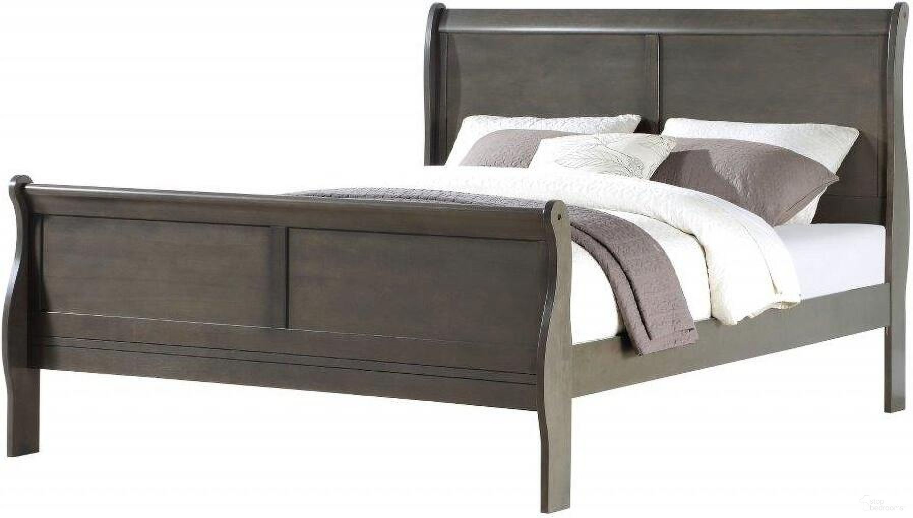 The appearance of Homeroots Dark Gray Wood Eastern King Bed designed by Homeroots in the traditional interior design. This dark gray piece of furniture  was selected by 1StopBedrooms from  to add a touch of cosiness and style into your home. Sku: 347117. Bed Type: Sleigh Bed. Material: Wood. Bed Size: King.