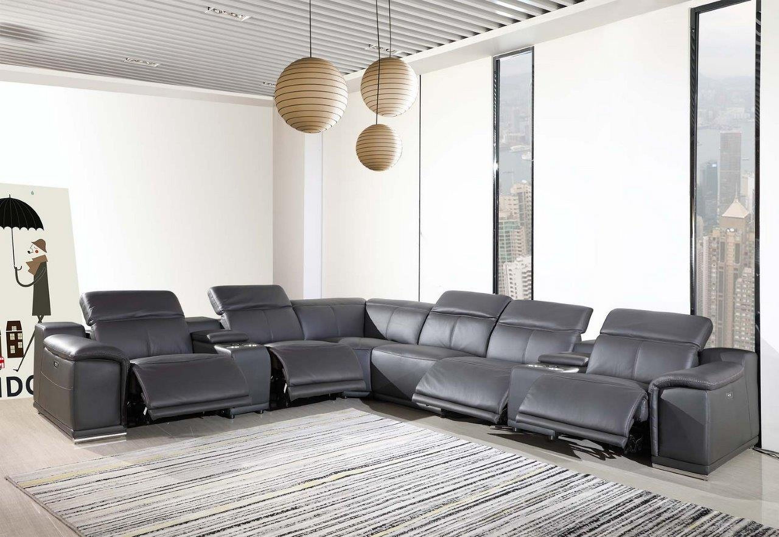 The appearance of Homeroots Dark Grey Power Reclining 8 Piece Sectional with 2 Console 366360 designed by Homeroots in the modern / contemporary interior design. This dark grey piece of furniture was selected by 1StopBedrooms from to add a touch of cosiness and style into your home. Sku: 366360. Material: Leather. Layout: L-Shape.