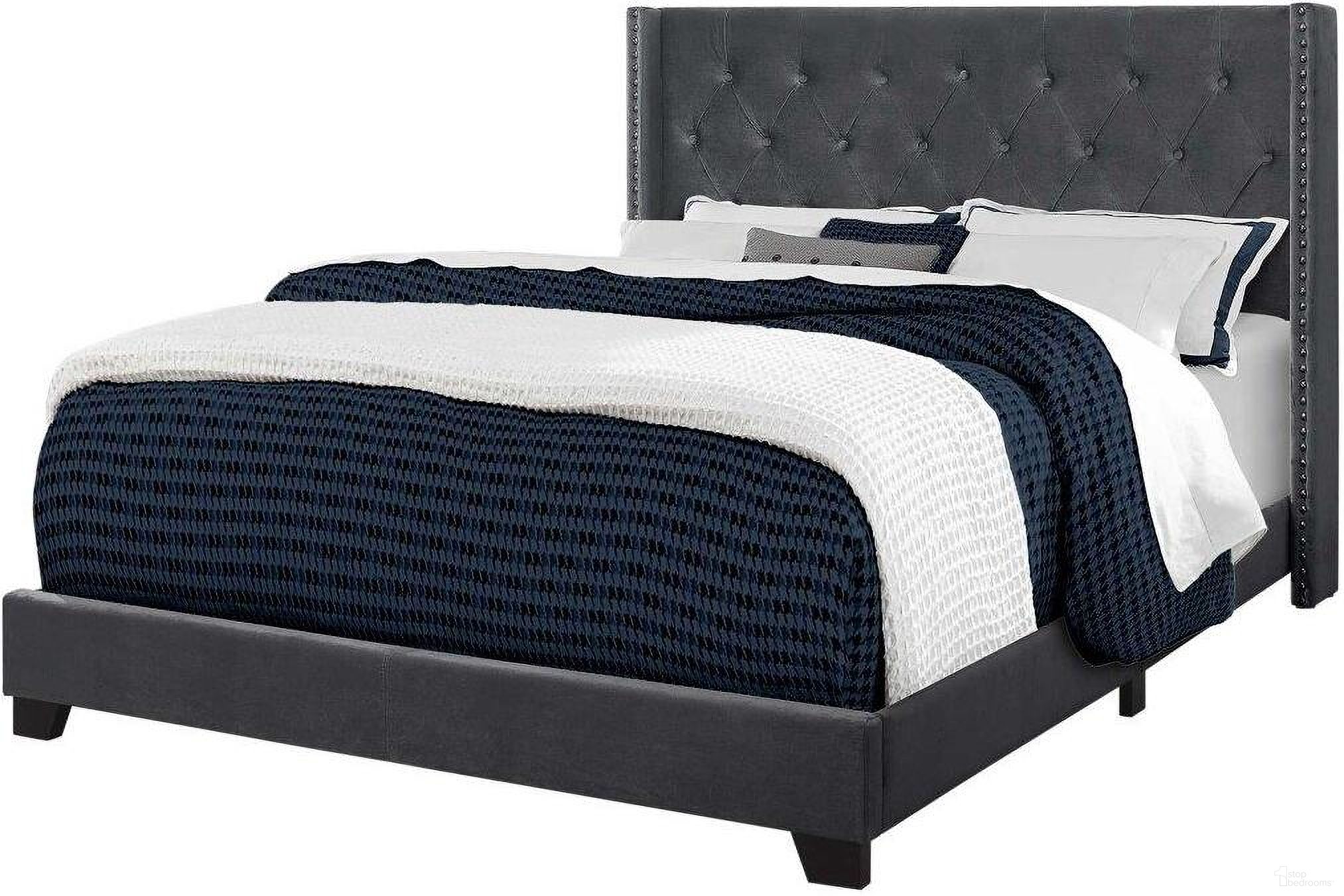 The appearance of Homeroots Dark Grey Velvet With Chrome Trim Queen Size Bed 355770 designed by Homeroots in the modern / contemporary interior design. This dark grey piece of furniture was selected by 1StopBedrooms from to add a touch of cosiness and style into your home. Sku: 355770. Bed Type: Panel Bed. Bed Size: Queen. Material: Velvet.