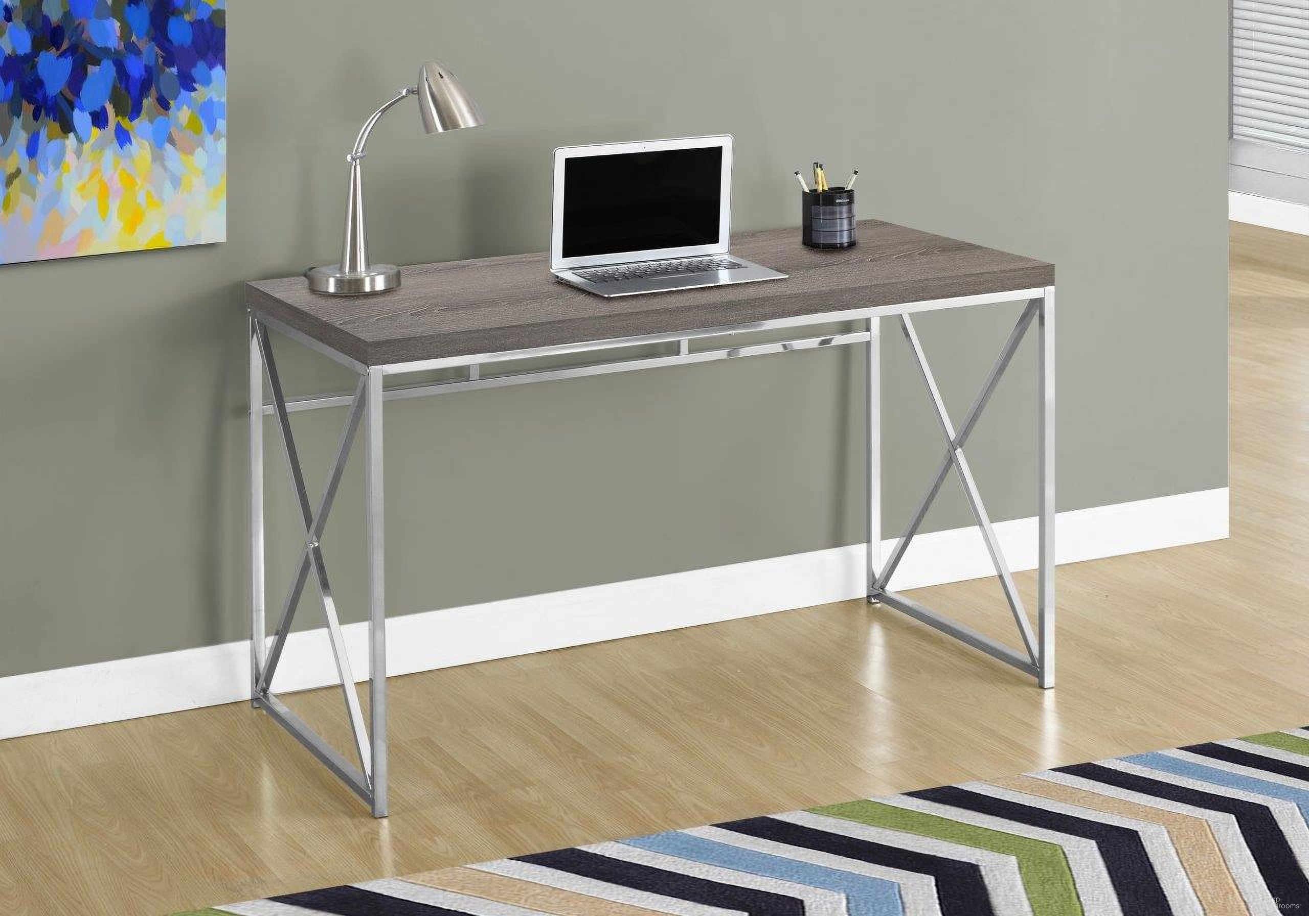 Homeroots Dark Taupe Particle Board And Chrome Metal Computer Desk
