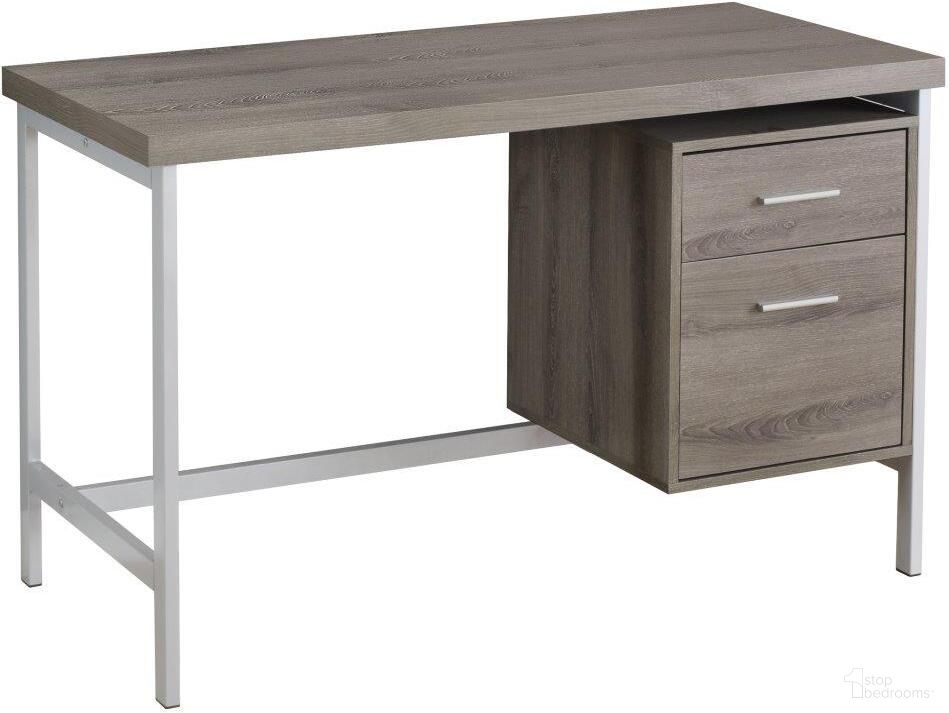 The appearance of Homeroots Dark Taupe Silver Particle Board Hollow Core Metal Computer Desk 333388 designed by Homeroots in the modern / contemporary interior design. This dark taupe piece of furniture  was selected by 1StopBedrooms from  to add a touch of cosiness and style into your home. Sku: 333388. Material: MDF.