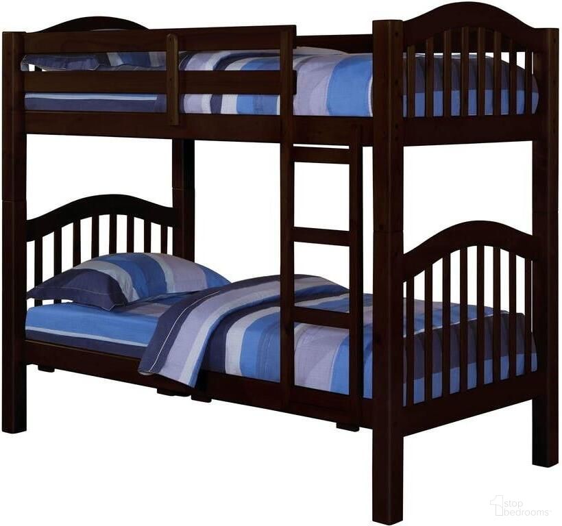 The appearance of Homeroots Espresso Pine Wood Twin Over Twin Bunk Bed 286536 designed by Homeroots in the modern / contemporary interior design. This espresso piece of furniture  was selected by 1StopBedrooms from  to add a touch of cosiness and style into your home. Sku: 286536. Bed Type: Bunk Bed. Material: Wood. Bed Size: Twin Over Twin.