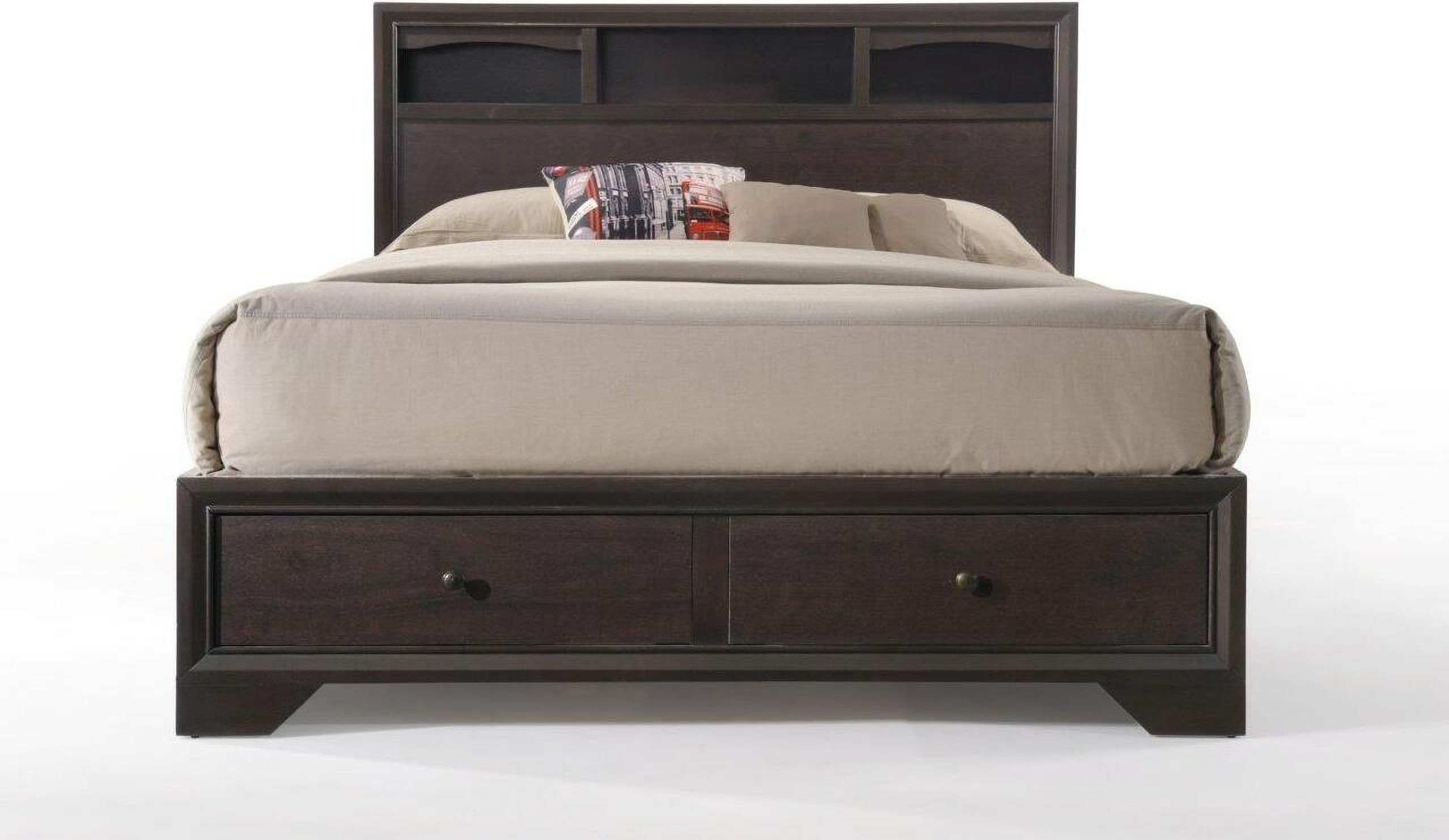 The appearance of Homeroots Espresso Rubber Wood Queen Bed With Storage 285860 designed by Homeroots in the modern / contemporary interior design. This espresso piece of furniture was selected by 1StopBedrooms from to add a touch of cosiness and style into your home. Sku: 285860. Bed Type: Storage Bed. Material: Wood. Bed Size: Queen.