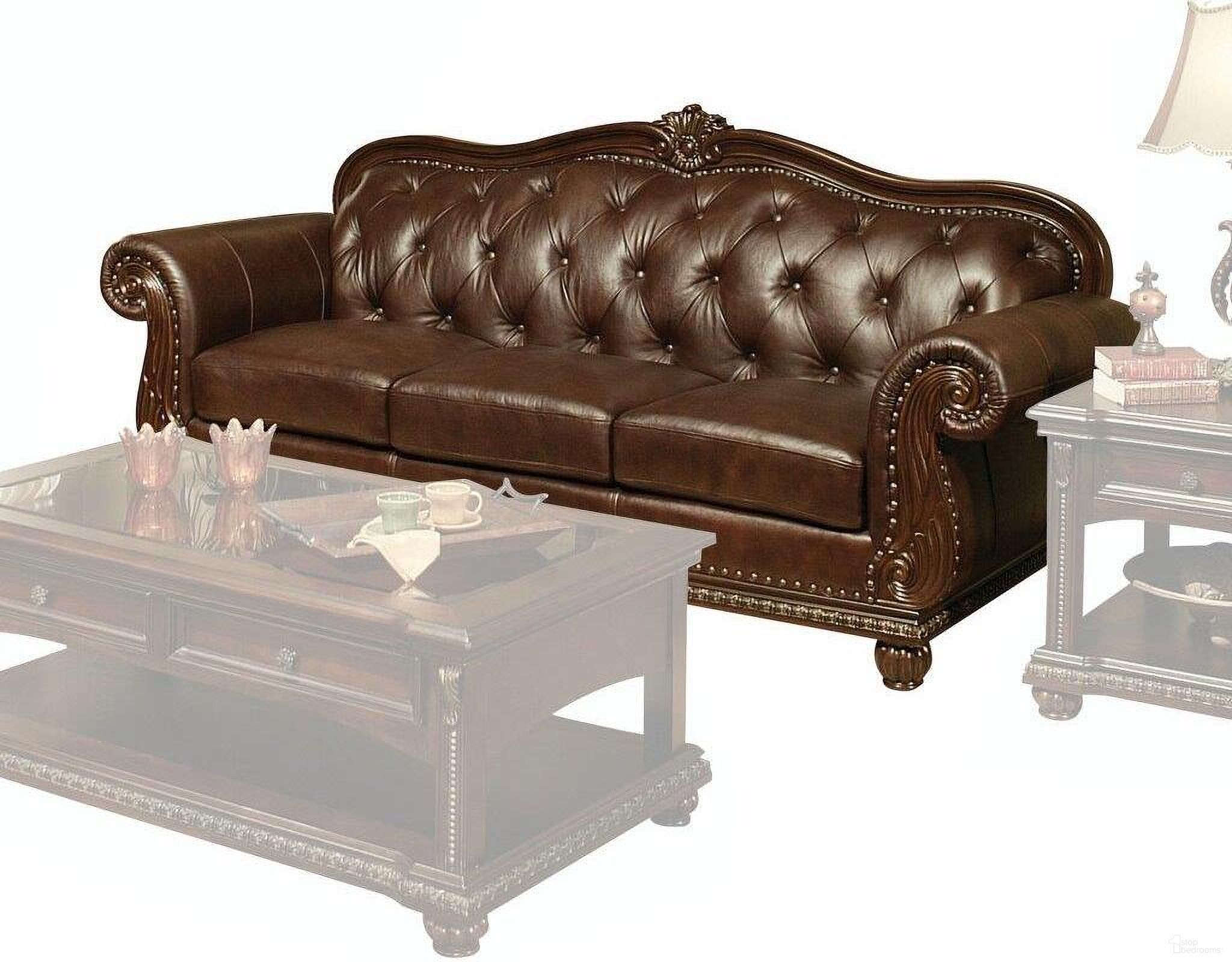The appearance of Homeroots Espresso Top Grain Leather Match Upholstery Wood Sofa designed by Homeroots in the rustic / southwestern interior design. This espresso piece of furniture was selected by 1StopBedrooms from to add a touch of cosiness and style into your home. Sku: 348169. Material: Wood.
