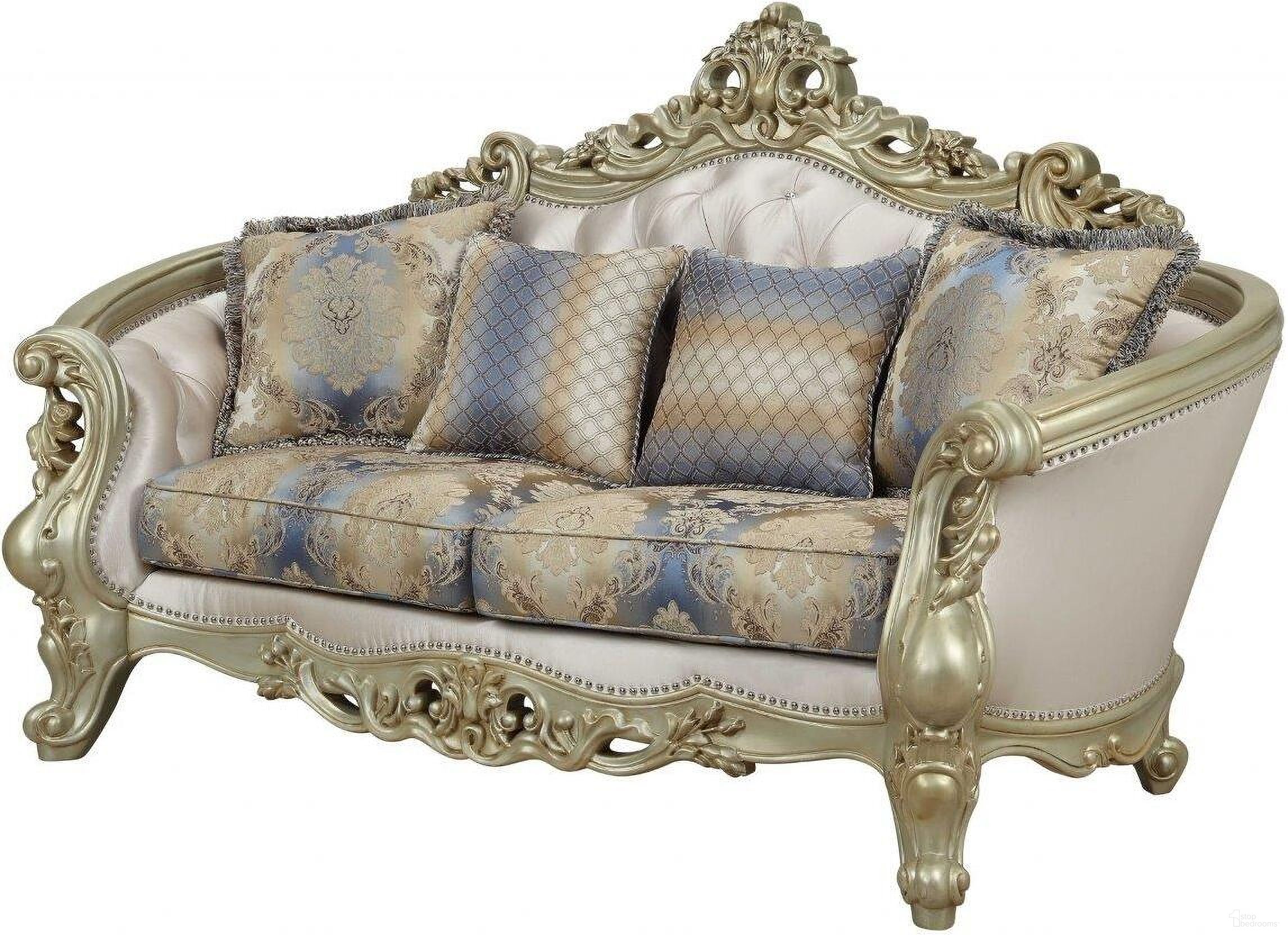 Homeroots Fabric Antique White Upholstery Poly Resin Loveseat With 4 Pillows