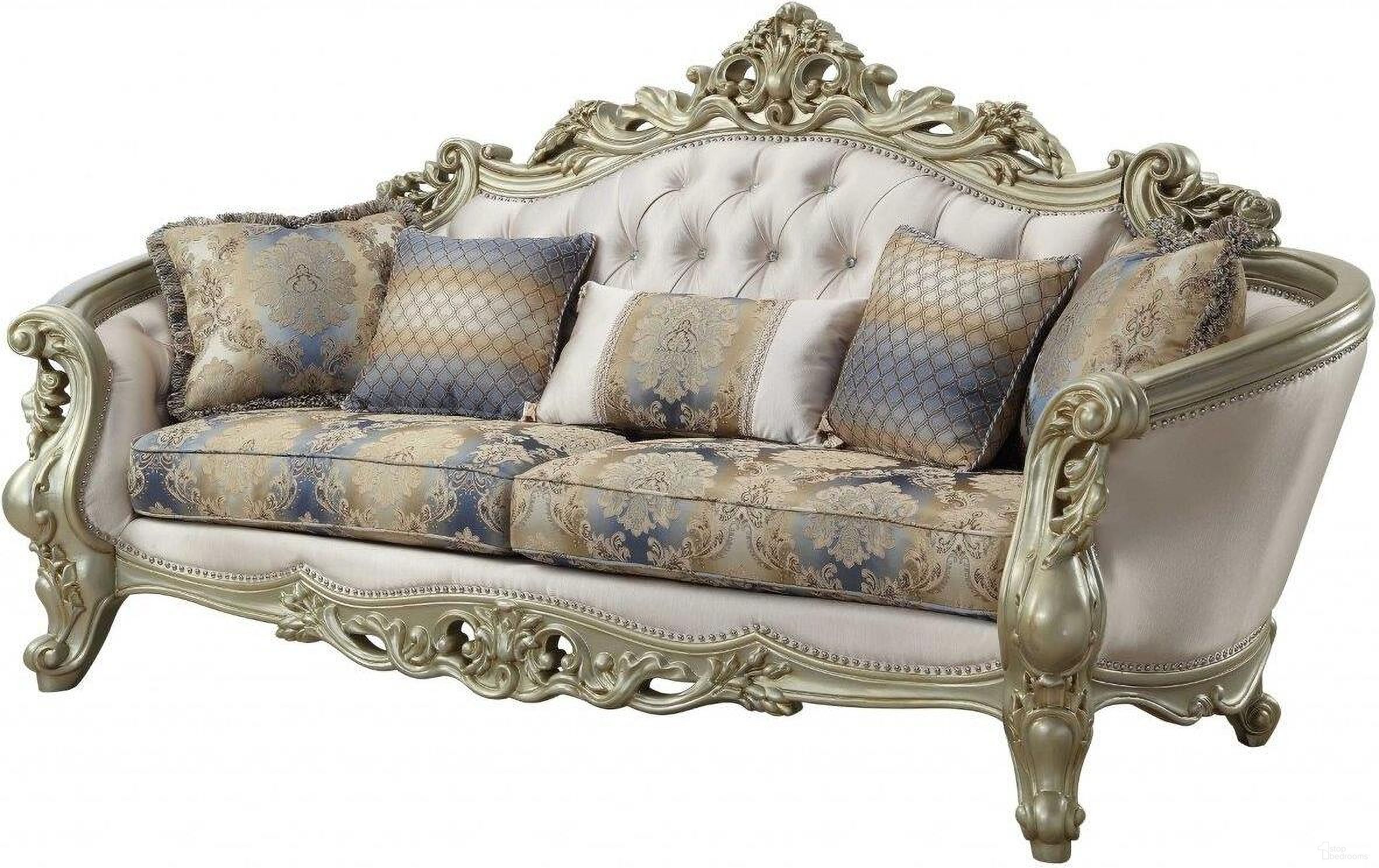 Homeroots Fabric Antique White Upholstery Poly Resin Sofa With 5 Pillows