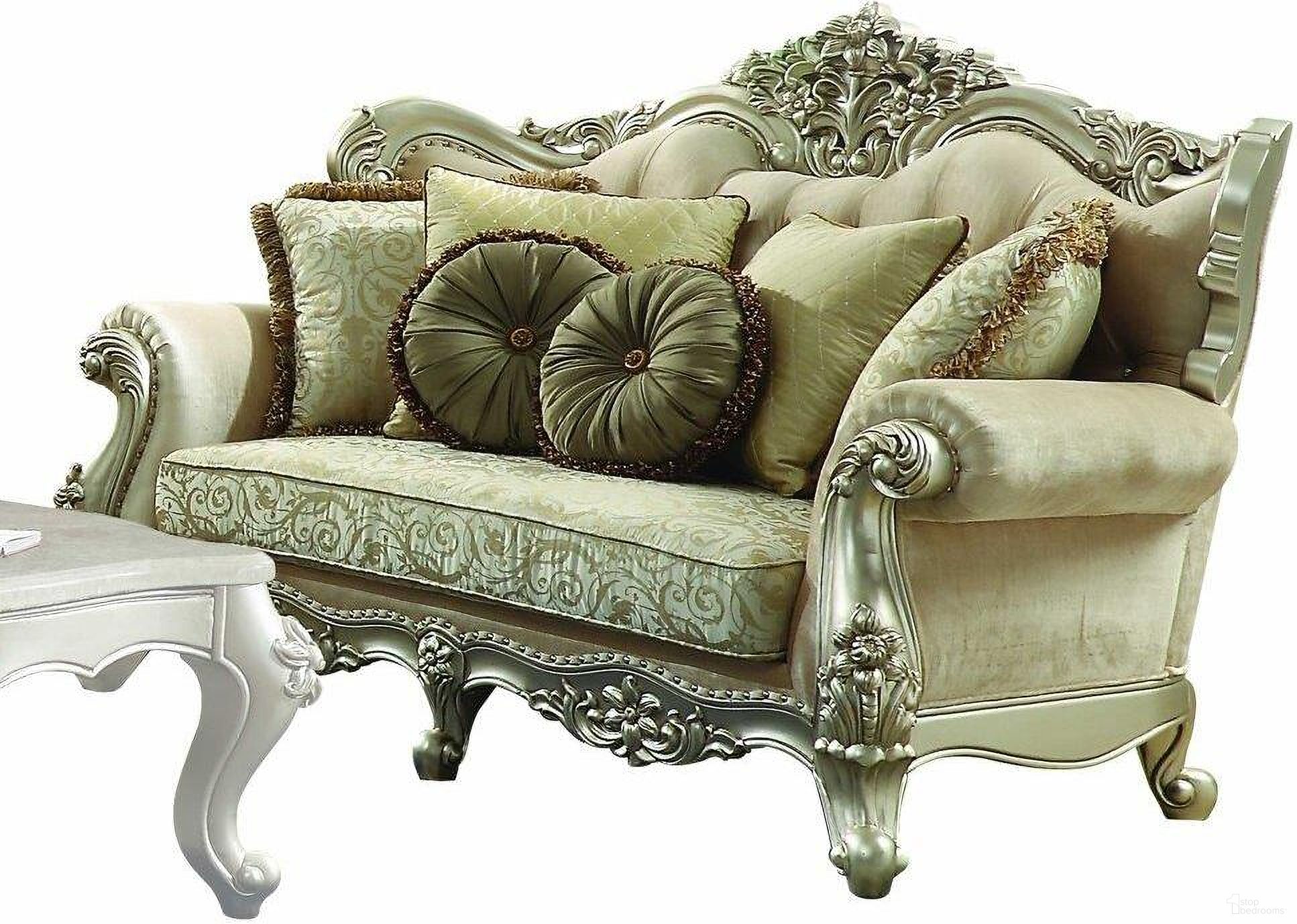 Homeroots Fabric Champagne Upholstery Wood Leg And Trim Loveseat With 5 Pillows