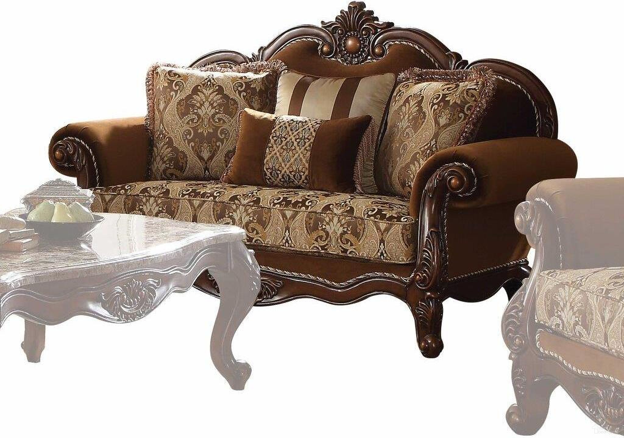 The appearance of Homeroots Fabric Cherry Oak Upholstery Wood Leg And Trim Loveseat With 4 Pillows designed by Homeroots in the traditional interior design. This cherry oak piece of furniture was selected by 1StopBedrooms from to add a touch of cosiness and style into your home. Sku: 347240. Material: Wood.