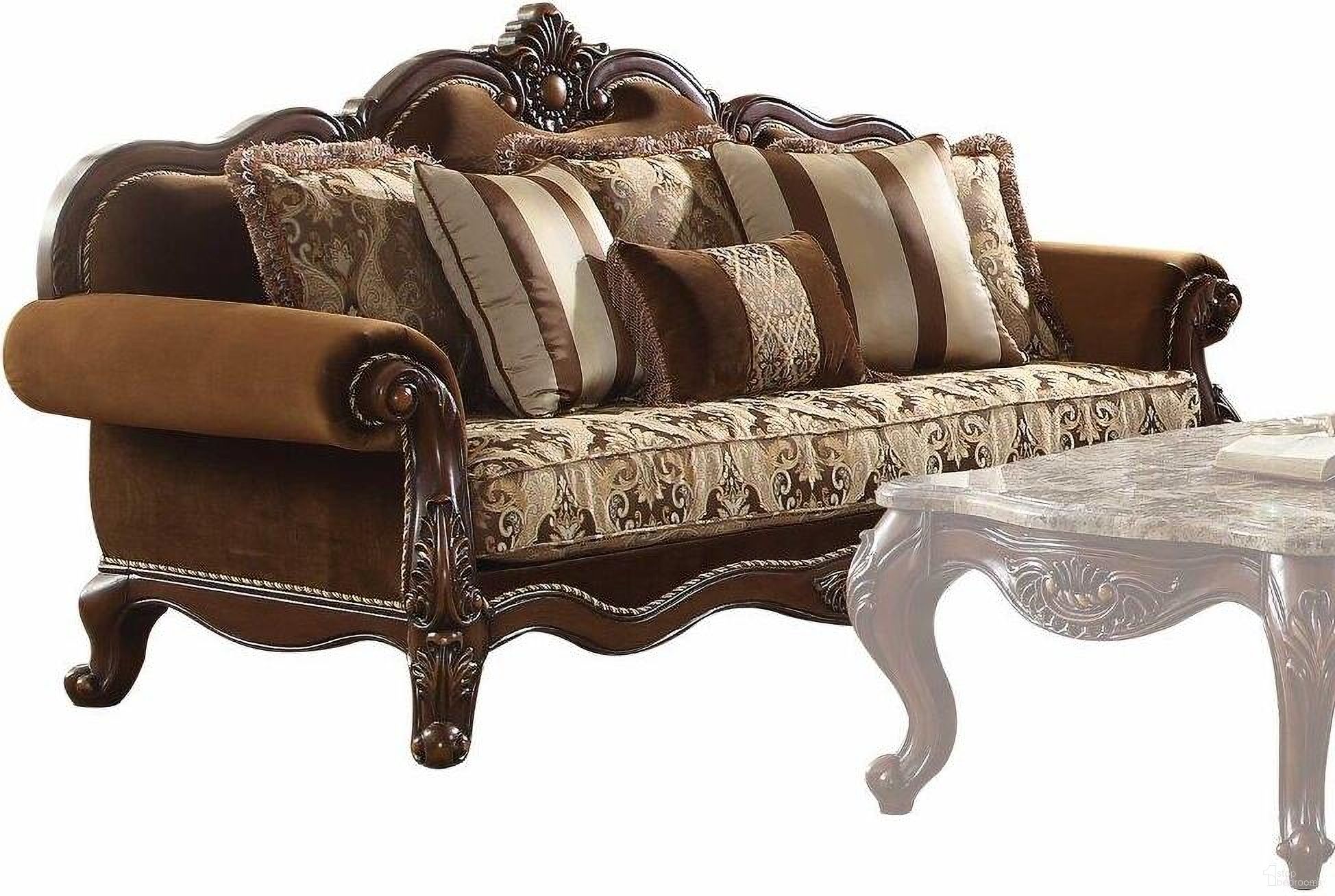 The appearance of Homeroots Fabric Cherry Oak Upholstery Wood Leg And Trim Sofa With 6 Pillows designed by Homeroots in the traditional interior design. This cherry oak piece of furniture was selected by 1StopBedrooms from to add a touch of cosiness and style into your home. Sku: 348213. Material: Wood.
