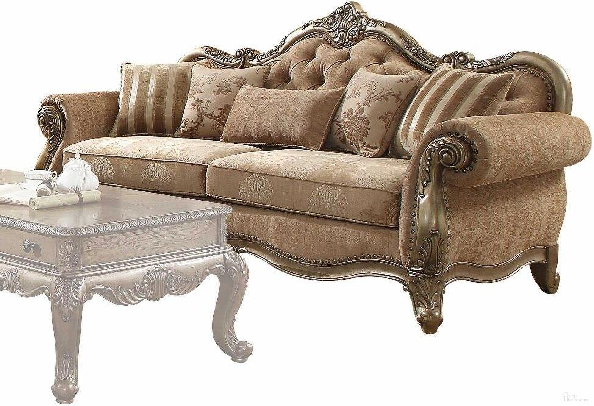 The appearance of Homeroots Fabric Vintage Oak Upholstery Poly Resin Sofa With 5 Pillows designed by Homeroots in the rustic / southwestern interior design. This vintage oak piece of furniture  was selected by 1StopBedrooms from  to add a touch of cosiness and style into your home. Sku: 348642. Material: Porcelain.