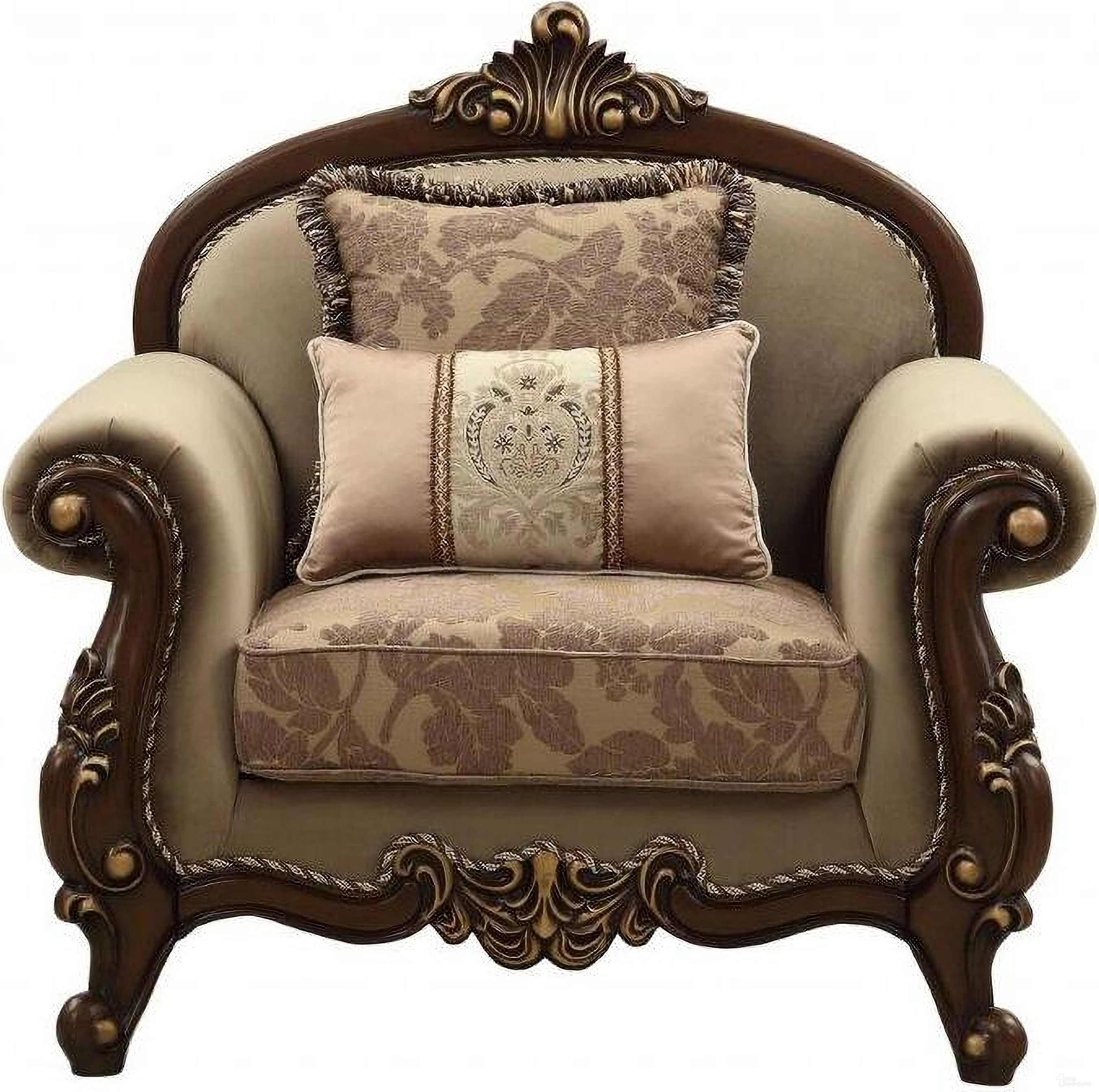 Homeroots Fabric Walnut Upholstery Wood Leg And Trim Chair With 2 Pillows 347247