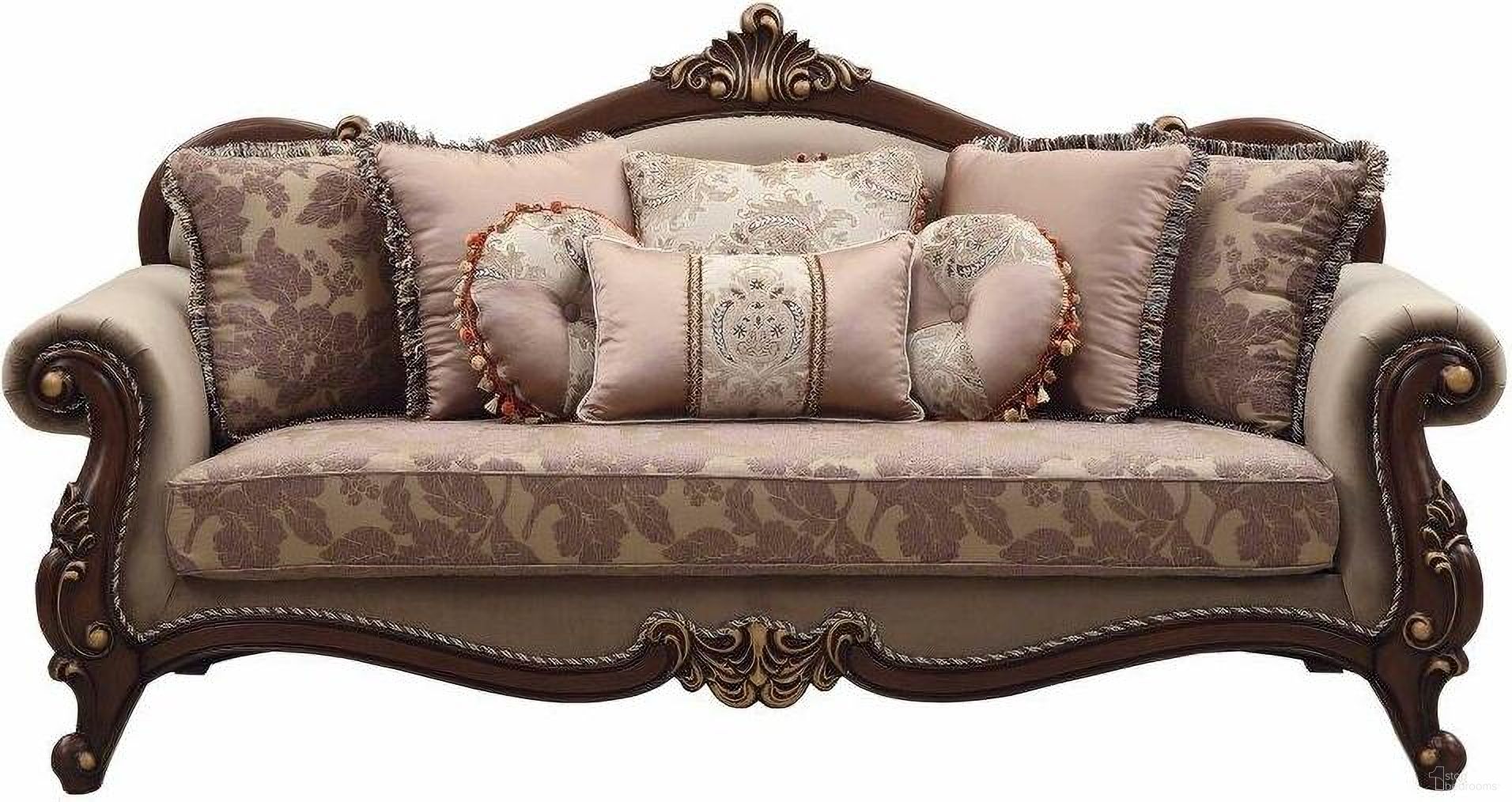 The appearance of Homeroots Fabric Walnut Upholstery Wood Leg And Trim Sofa With 8 Pillows designed by Homeroots in the traditional interior design. This walnut piece of furniture was selected by 1StopBedrooms from to add a touch of cosiness and style into your home. Sku: 348219. Material: Wood.