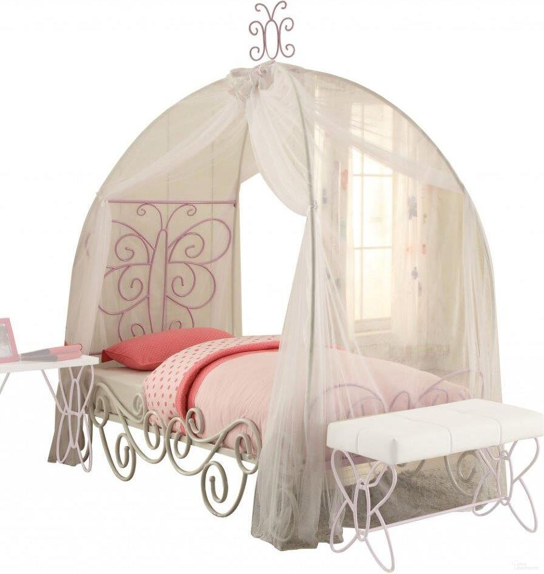 The appearance of Homeroots Full White And Light Purple Metal Tube Bed With Canopy designed by Homeroots in the modern / contemporary interior design. This white purple piece of furniture was selected by 1StopBedrooms from to add a touch of cosiness and style into your home. Sku: 285577. Bed Type: Canopy Bed. Material: Metal. Bed Size: Full.