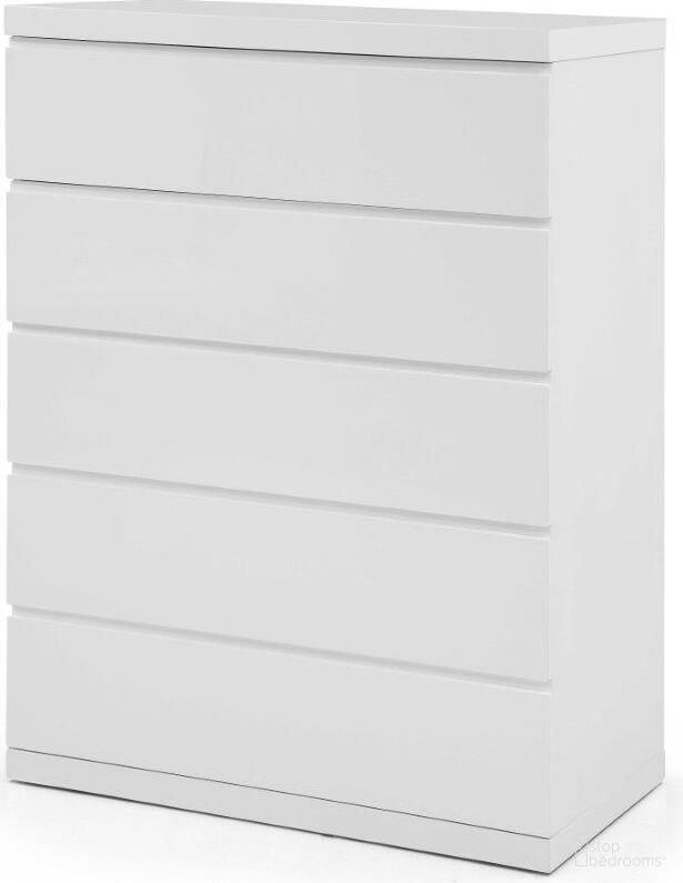 Homeroots Gloss White Stainless Steel 5 Drawer Chest