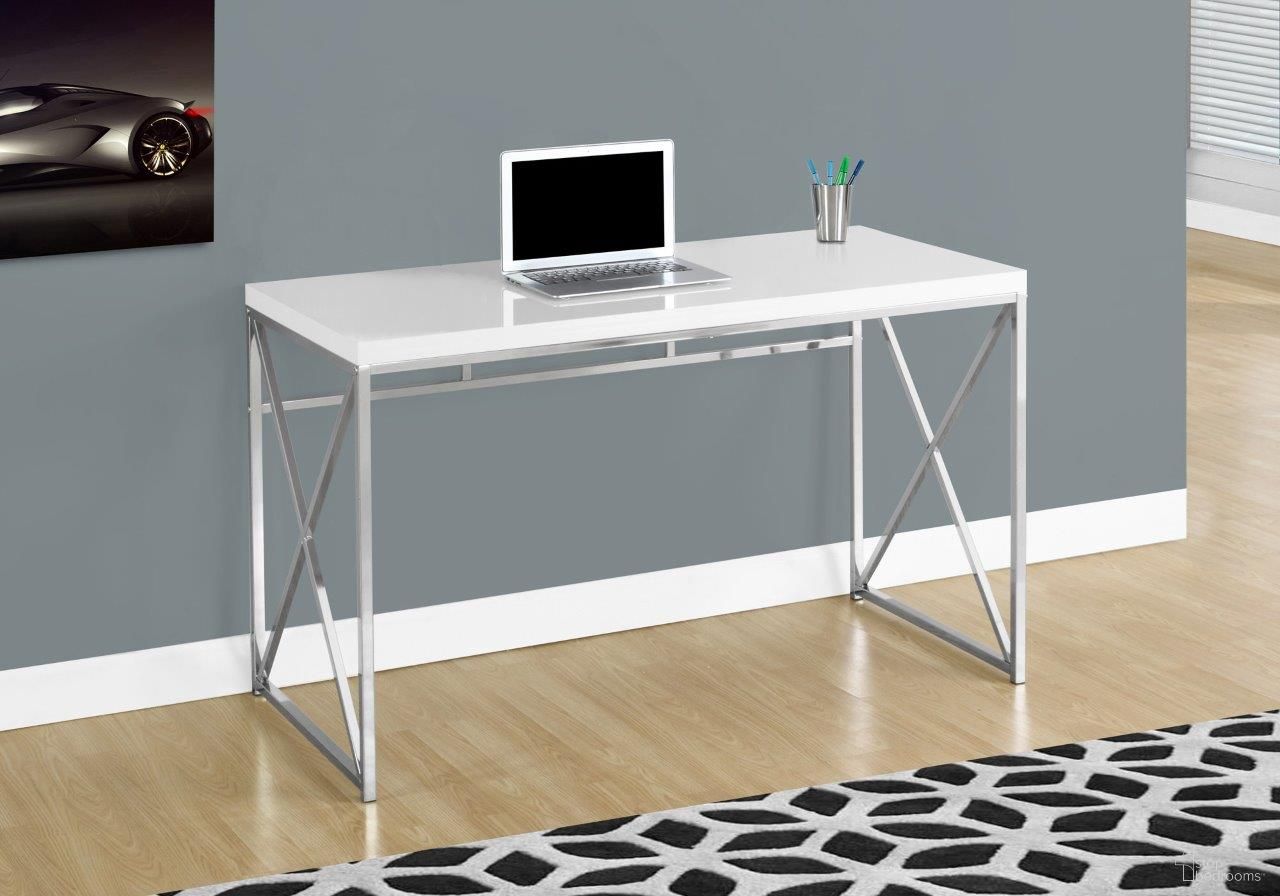 The appearance of Homeroots Glossy White Particle Board And Chrome Metal Computer Desk 333408 designed by Homeroots in the modern / contemporary interior design. This white piece of furniture was selected by 1StopBedrooms from to add a touch of cosiness and style into your home. Sku: 333408. Material: Metal.