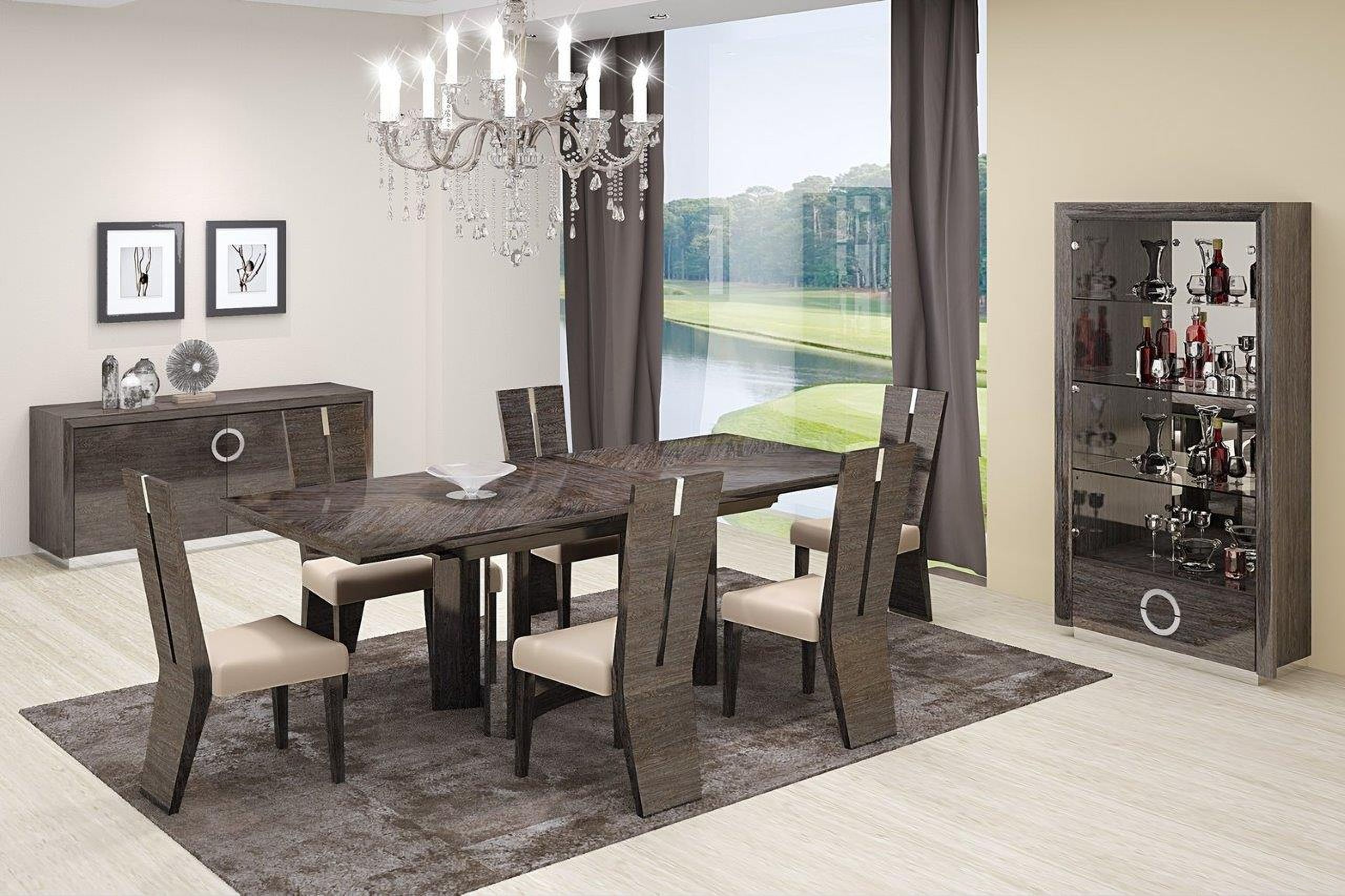 The appearance of Homeroots Gray Dining Table And 6 Chair Set designed by Homeroots in the modern / contemporary interior design. This gray piece of furniture was selected by 1StopBedrooms from to add a touch of cosiness and style into your home. Sku: 366215. Table Base Style: Pedestal. Material: Wood. Table Top Shape: Rectangular. Size: 44" x 99".