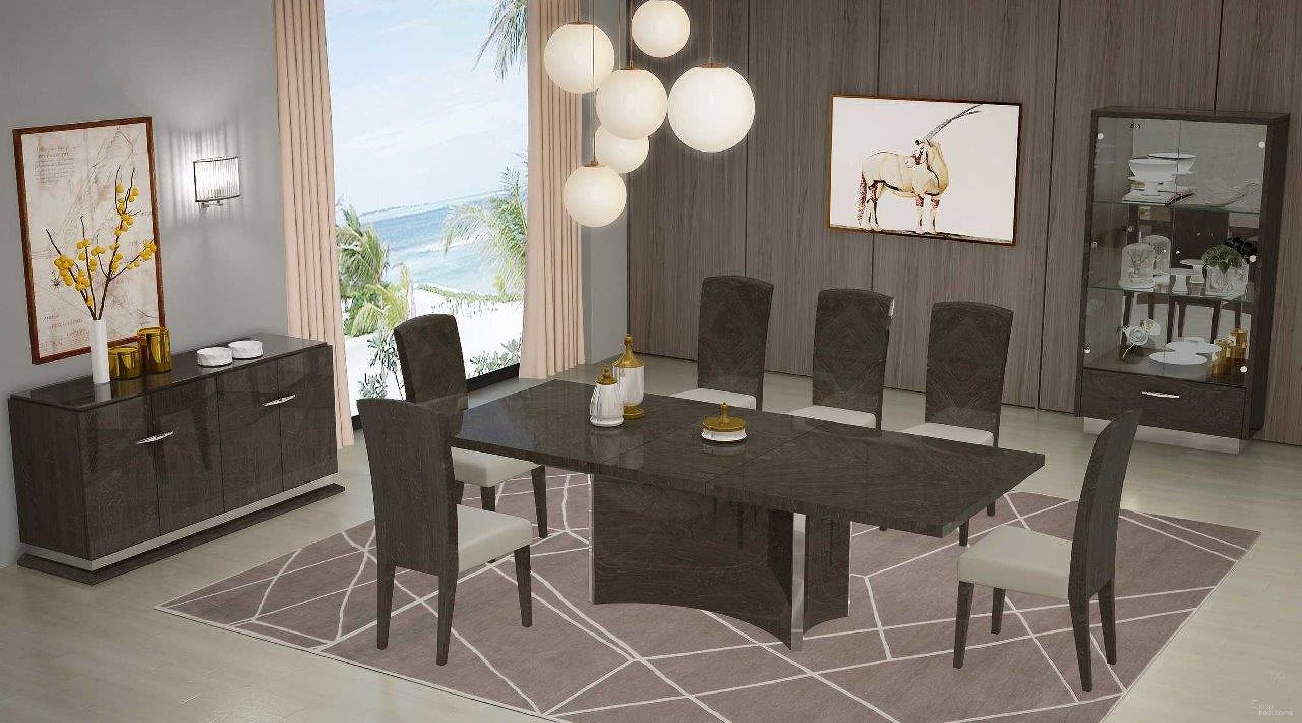 The appearance of Homeroots Gray Dining Table And 6 Chair Set 366370 designed by Homeroots in the modern / contemporary interior design. This gray piece of furniture was selected by 1StopBedrooms from to add a touch of cosiness and style into your home. Sku: 366370. Table Base Style: Pedestal. Material: Wood. Table Top Shape: Rectangular. Size: 65" x 57".