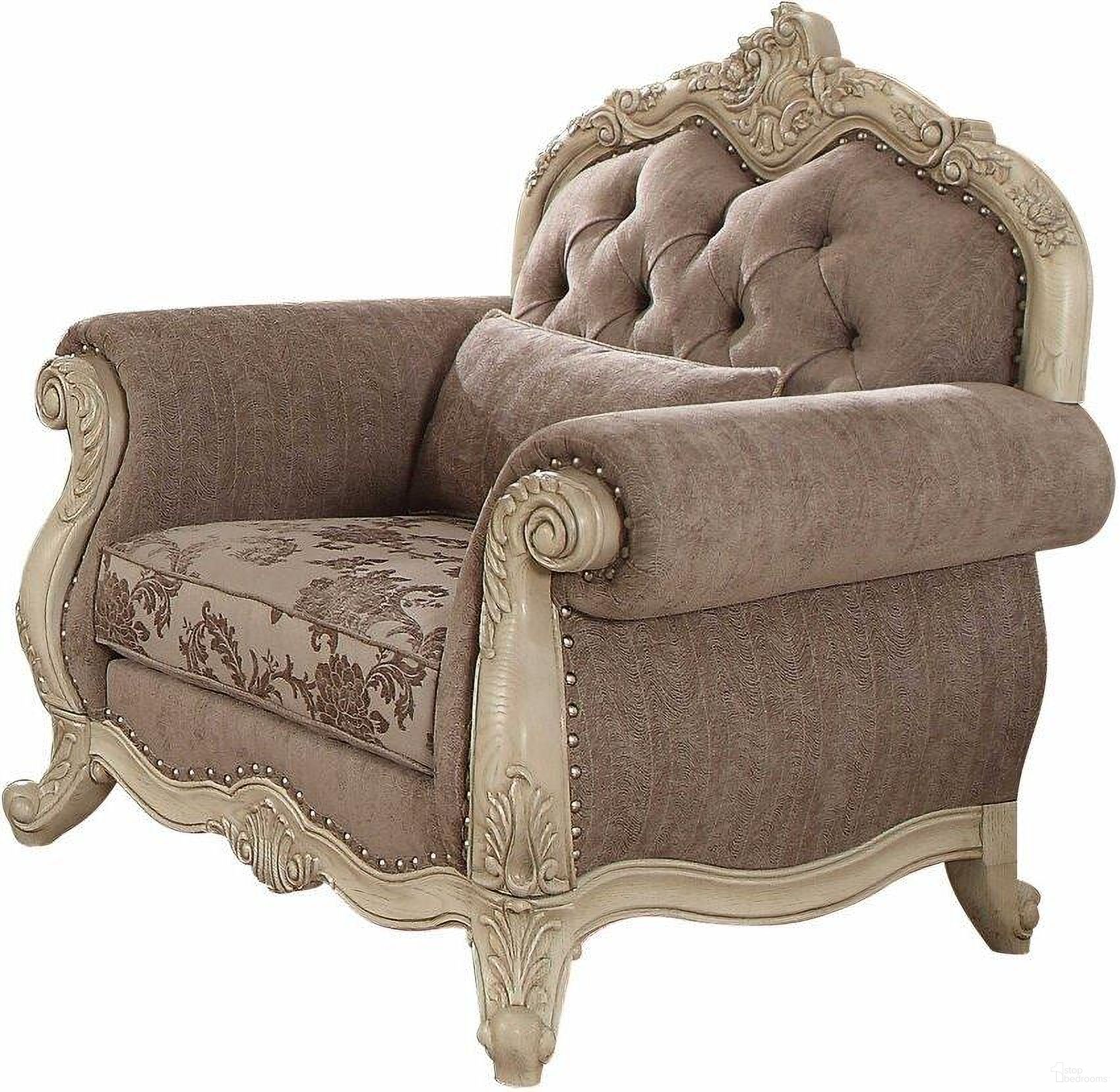 Homeroots Gray Fabric Antique White Upholstery Poly Resin Chair With 1 Pillow