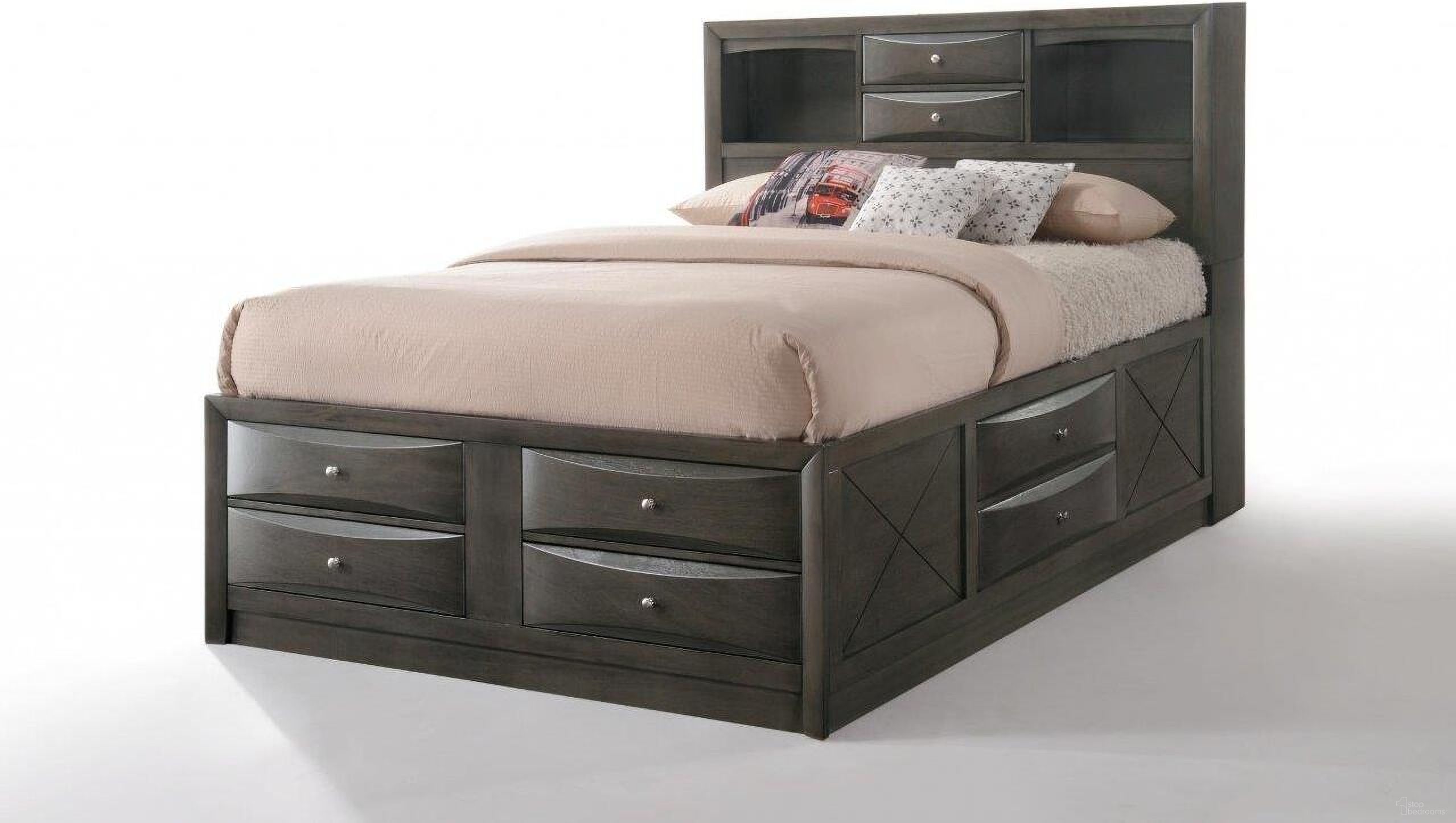 The appearance of Homeroots Gray Oak Rubber Wood Queen Storage Bed designed by Homeroots in the modern / contemporary interior design. This gray oak piece of furniture  was selected by 1StopBedrooms from  to add a touch of cosiness and style into your home. Sku: 318716. Bed Type: Storage Bed. Bed Size: Queen. Material: Rubberwood.