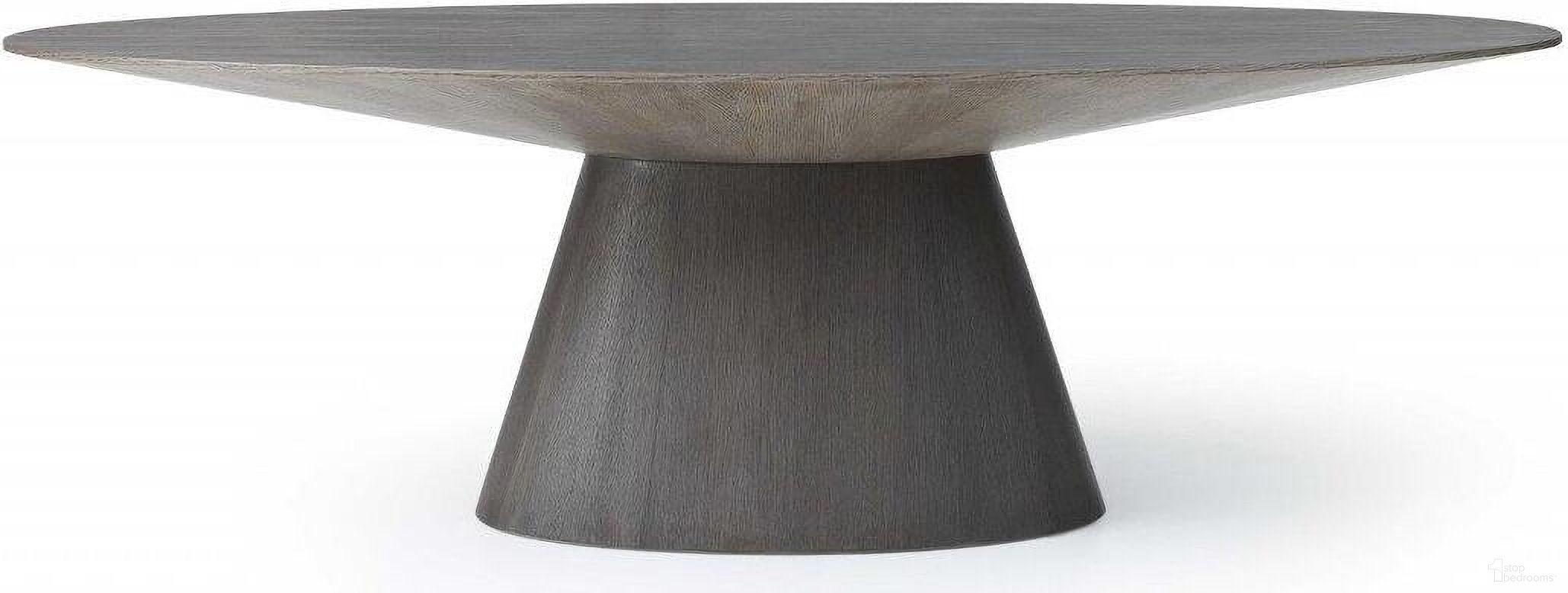 The appearance of Homeroots Gray Oak Veneer Oval Dining Table 370712 designed by Homeroots in the modern / contemporary interior design. This gray oak piece of furniture  was selected by 1StopBedrooms from  to add a touch of cosiness and style into your home. Sku: 370712. Table Base Style: Pedestal. Table Top Shape: Oval. Material: Aluminium. Size: 43" x 95".