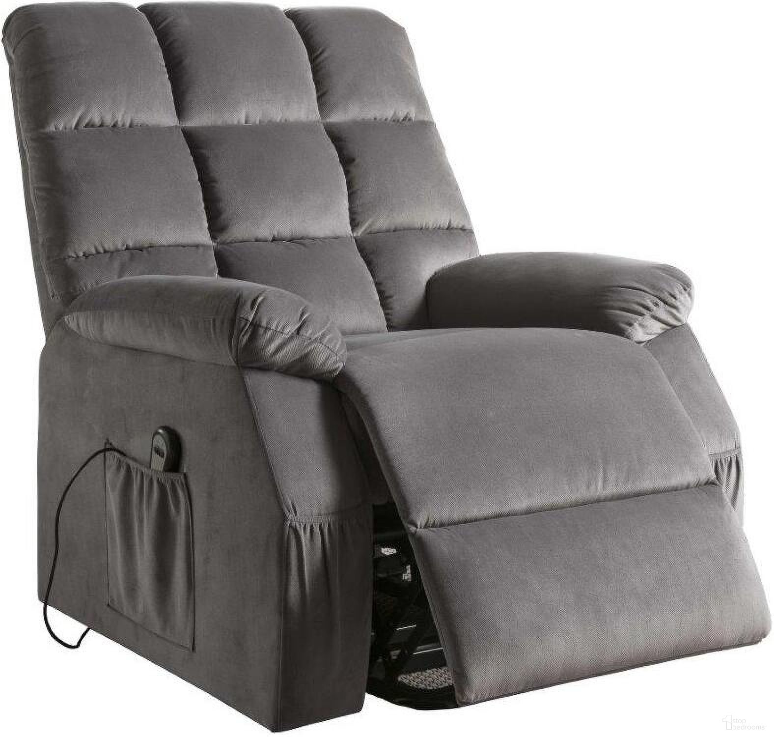 Homeroots Gray Velvet Recliner With Power Lift And Massage
