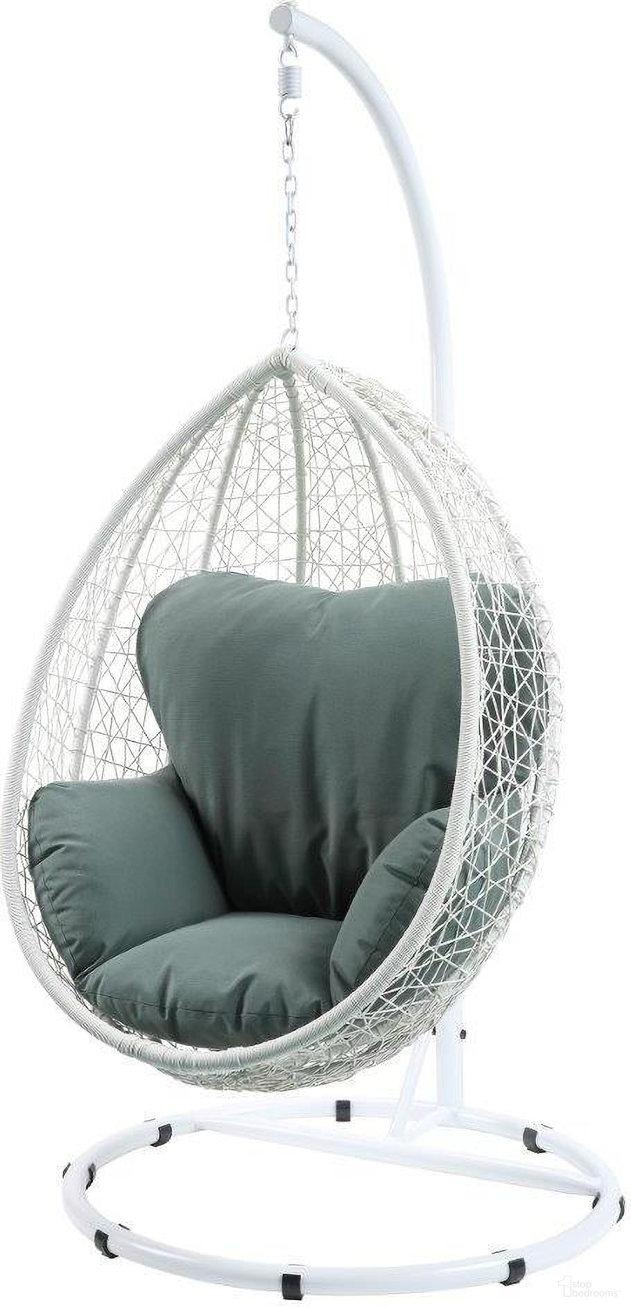The appearance of Homeroots Green Fabric And White Wicker Patio Swing Chair With Stand designed by Homeroots in the modern / contemporary interior design. This green and white piece of furniture was selected by 1StopBedrooms from to add a touch of cosiness and style into your home. Sku: 318801. Material: Steel.