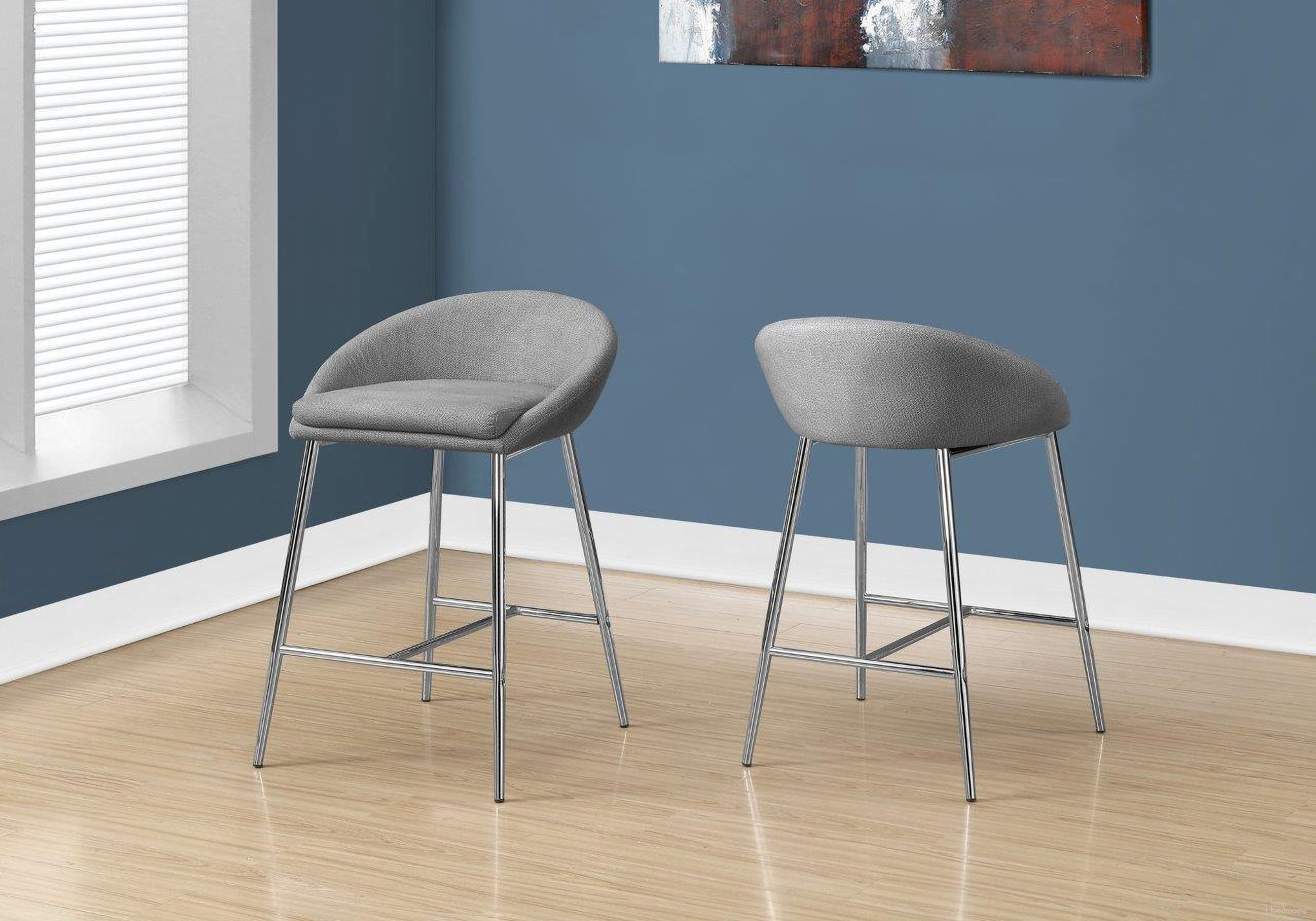 The appearance of Homeroots Grey Foam Metal Polyester Barstool 2Pcs designed by Homeroots in the modern / contemporary interior design. This grey piece of furniture was selected by 1StopBedrooms from to add a touch of cosiness and style into your home. Sku: 332751. Material: Maxfoam.