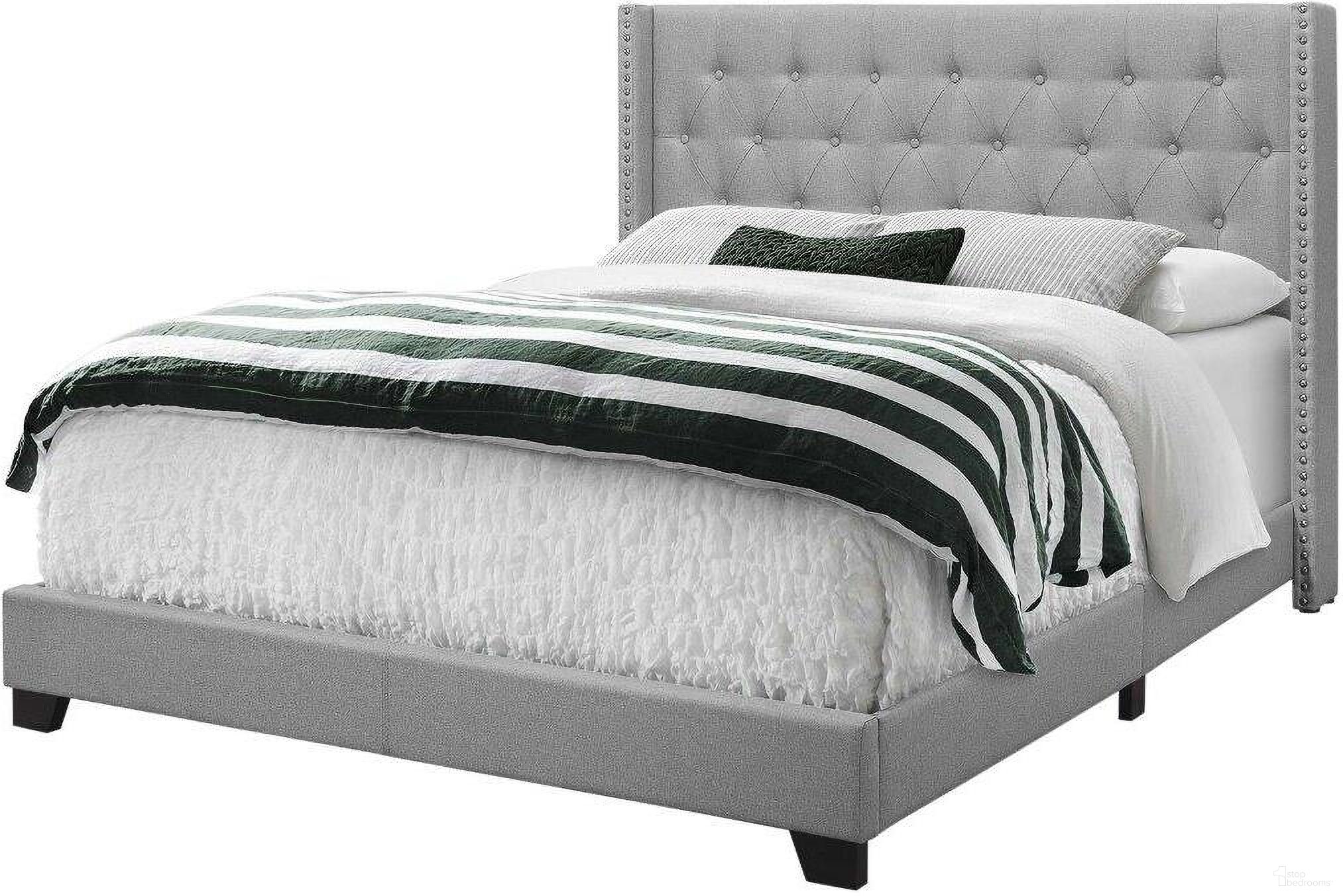 Homeroots Grey Foam Solid Wood Linen Queen Size Bed With A Chrome Trim 333331