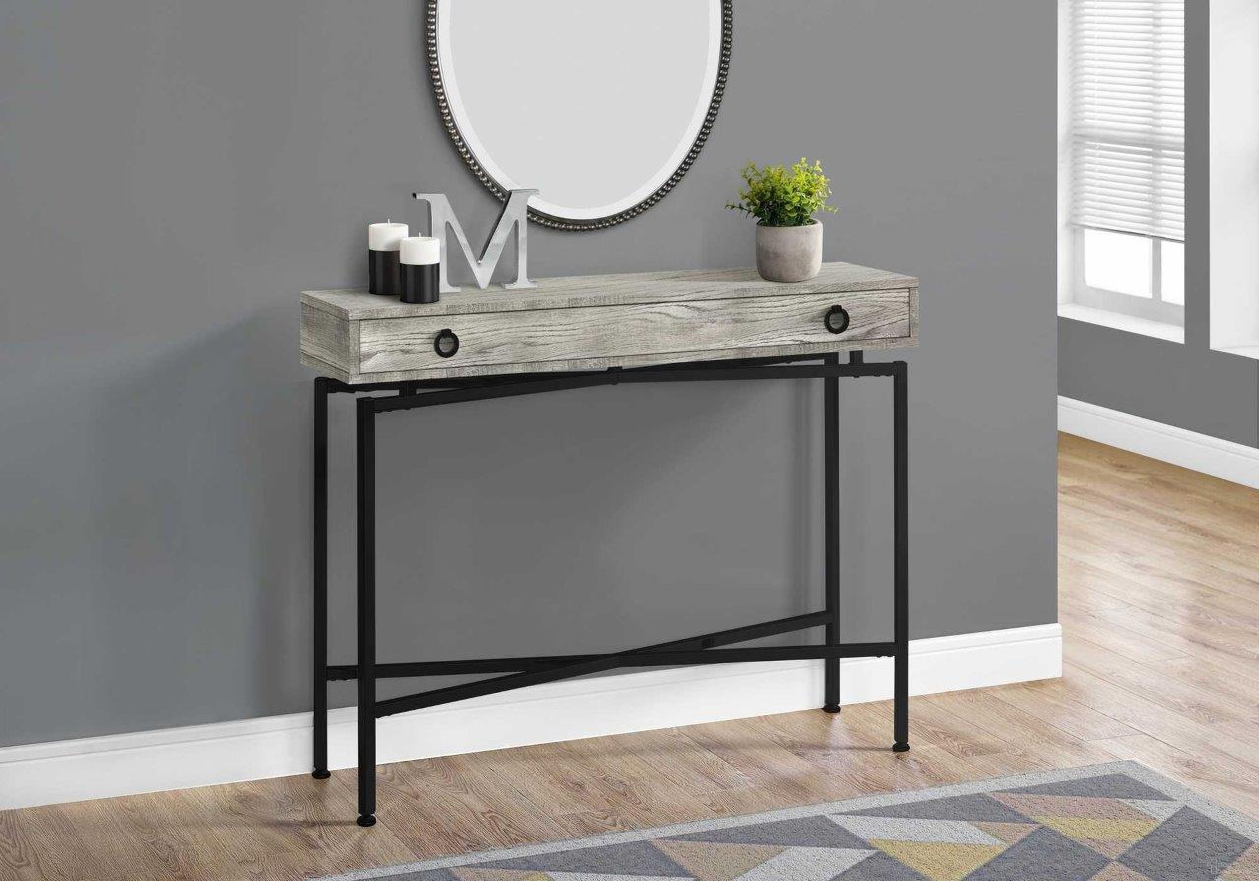 The appearance of Homeroots Grey Reclaimed Wood Accent Table With Black Legs designed by Homeroots in the industrial interior design. This black and grey piece of furniture was selected by 1StopBedrooms from to add a touch of cosiness and style into your home. Sku: 333210. Material: Metal.