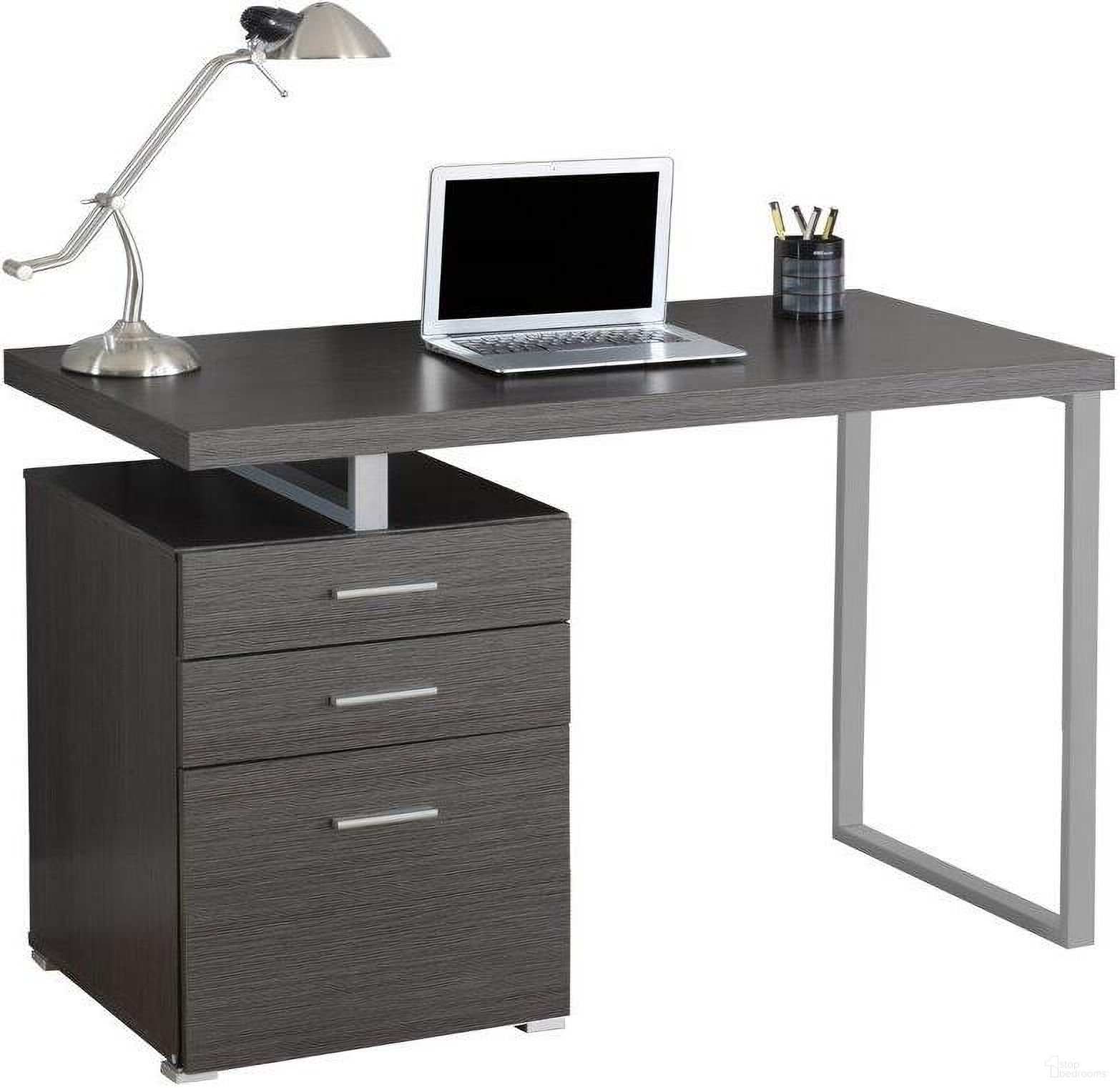 The appearance of Homeroots Grey Silver Particle Board Hollow Core Metal Computer Desk 333524 designed by Homeroots in the modern / contemporary interior design. This grey and silver piece of furniture  was selected by 1StopBedrooms from  to add a touch of cosiness and style into your home. Sku: 333524. Material: MDF.