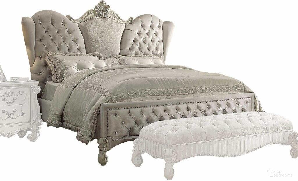 The appearance of Homeroots Ivory Velvet Bone White Upholstery Poly Resin Eastern King Bed 348175 designed by Homeroots in the traditional interior design. This ivory piece of furniture  was selected by 1StopBedrooms from  to add a touch of cosiness and style into your home. Sku: 348175. Bed Type: Panel Bed. Bed Size: King. Material: Porcelain.