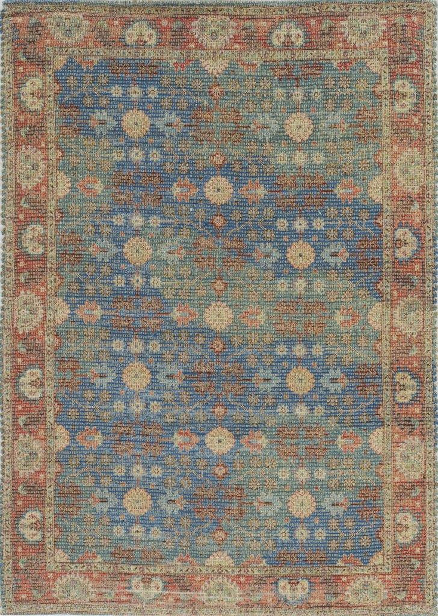 Jute Blue And Red Area Rug - 8' x 11'