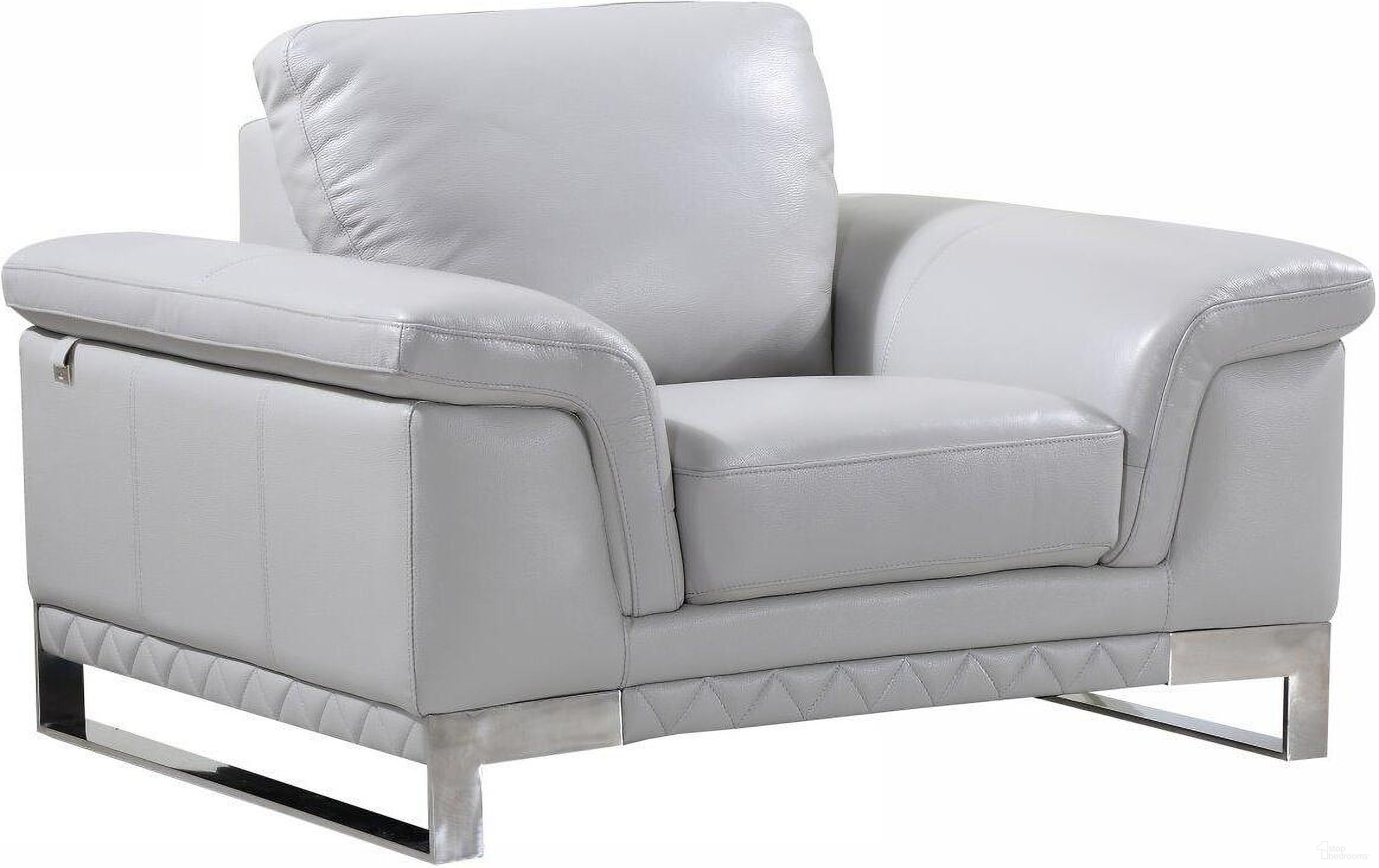 The appearance of Homeroots Lovely Light Grey Leather Chair designed by Homeroots in the modern / contemporary interior design. This light gray piece of furniture  was selected by 1StopBedrooms from  to add a touch of cosiness and style into your home. Sku: 329619. Material: Leather.