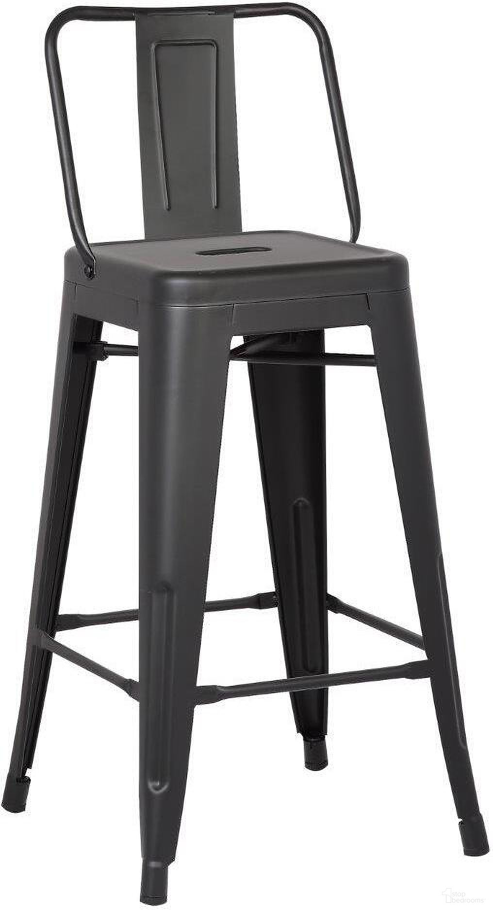 The appearance of Homeroots Matte Black Metal Barstool With Back In A Set Of 2 designed by Homeroots in the industrial interior design. This matte black piece of furniture was selected by 1StopBedrooms from to add a touch of cosiness and style into your home. Sku: 248139. Material: Metal.
