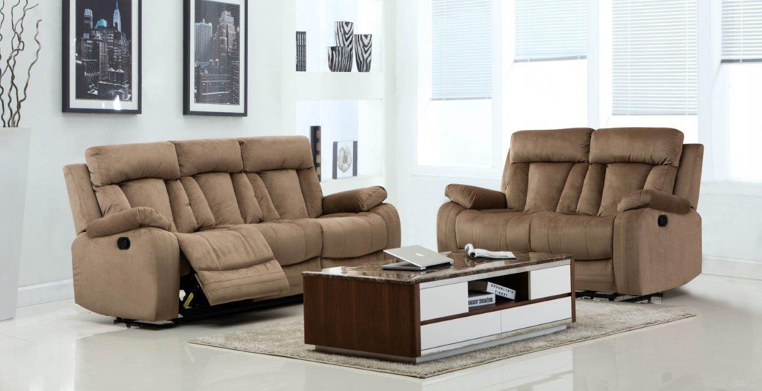 Homeroots Modern Beige Leather Sofa And Loveseat