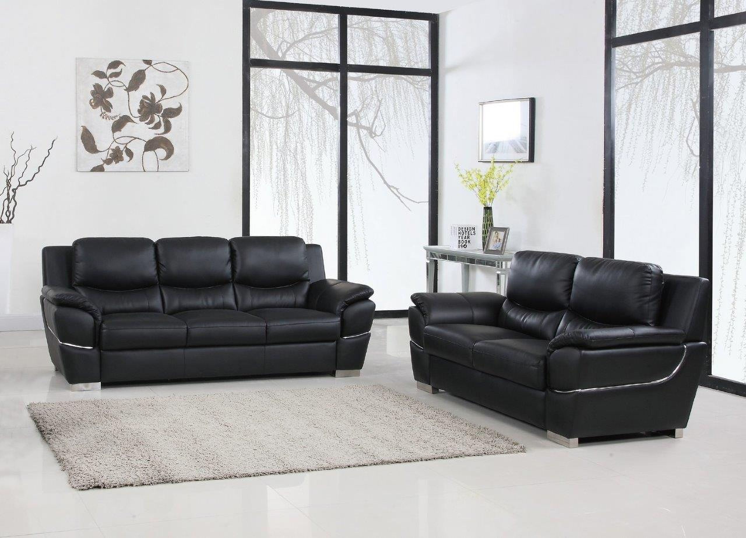 Homeroots Modern Black Leather Sofa And Loveseat 343860