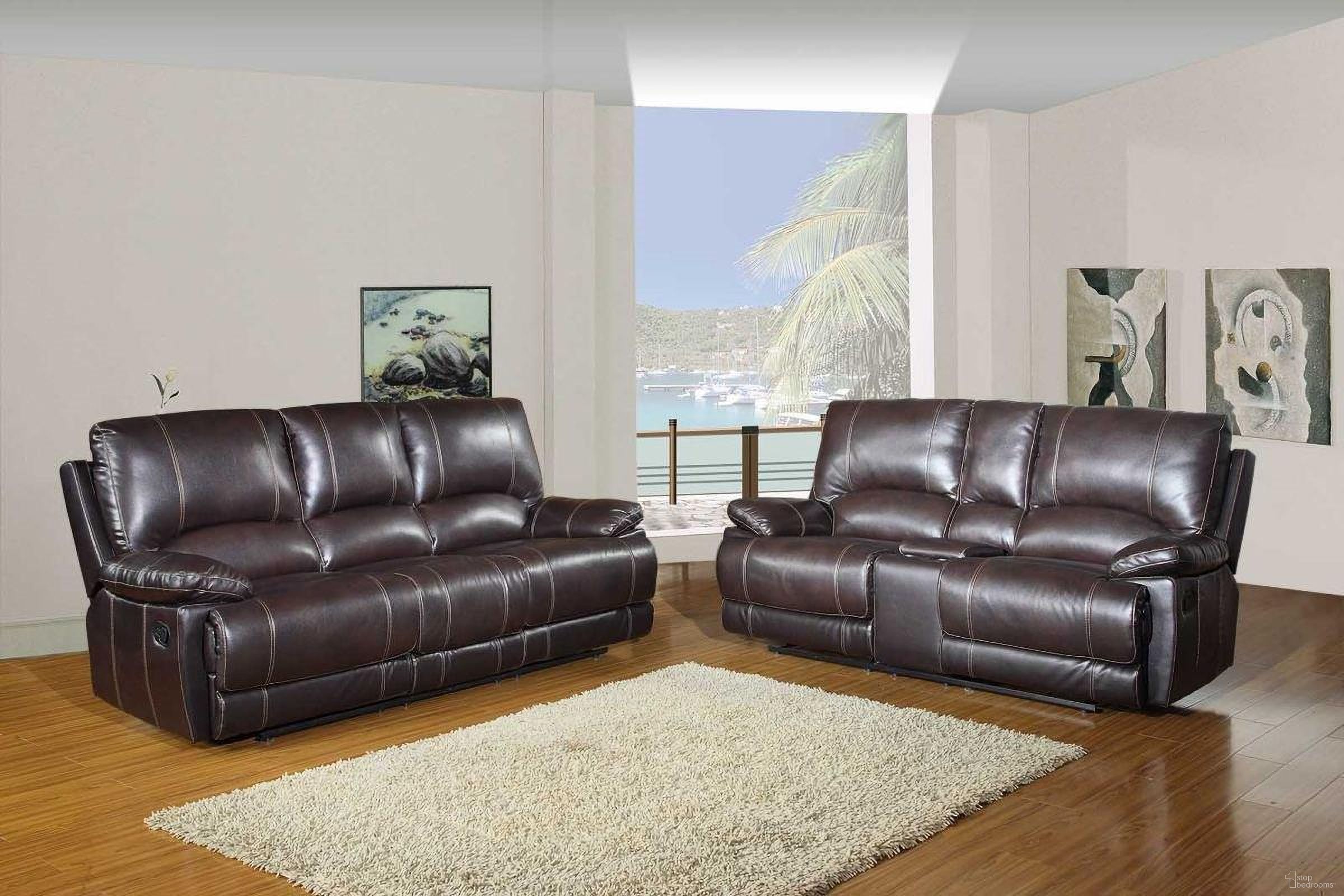 Homeroots Modern Brown Sofa With Console Loveseat