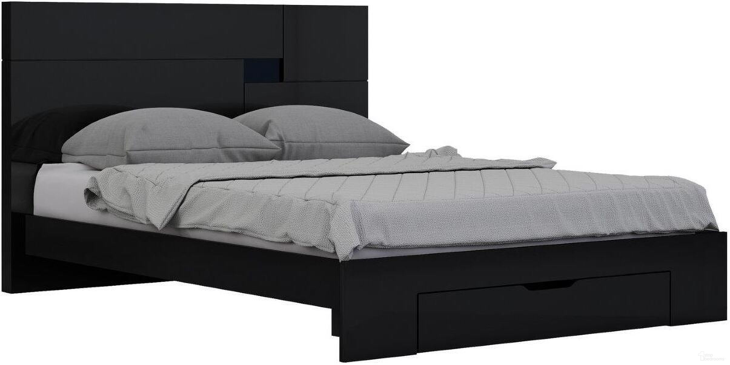 The appearance of Homeroots Modern California King Black High Gloss Bed designed by Homeroots in the modern / contemporary interior design. This black piece of furniture  was selected by 1StopBedrooms from  to add a touch of cosiness and style into your home. Sku: 343924. Bed Type: Platform Bed. Bed Size: California King. Material: Solid Wood.
