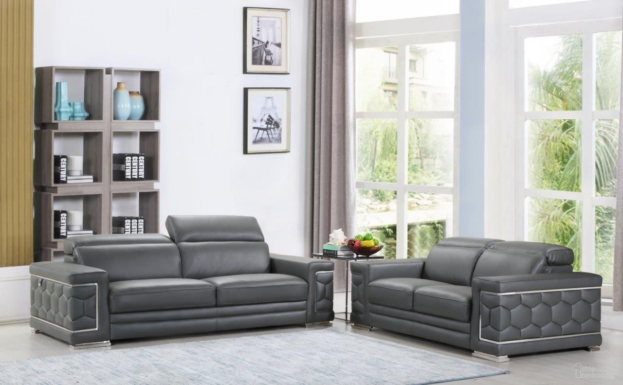 The appearance of Homeroots Modern Dark Gray Leather Sofa And Loveseat 343842 designed by Homeroots in the modern / contemporary interior design. This dark gray piece of furniture  was selected by 1StopBedrooms from  to add a touch of cosiness and style into your home. Sku: 343842. Material: Leather.
