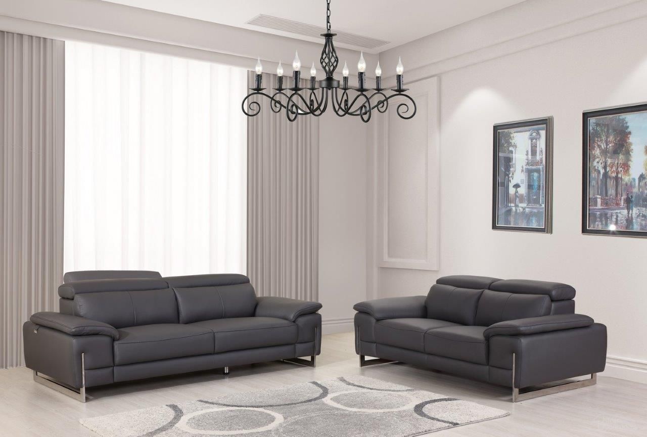 Homeroots Modern Dark Gray Leather Sofa And Loveseat 343866